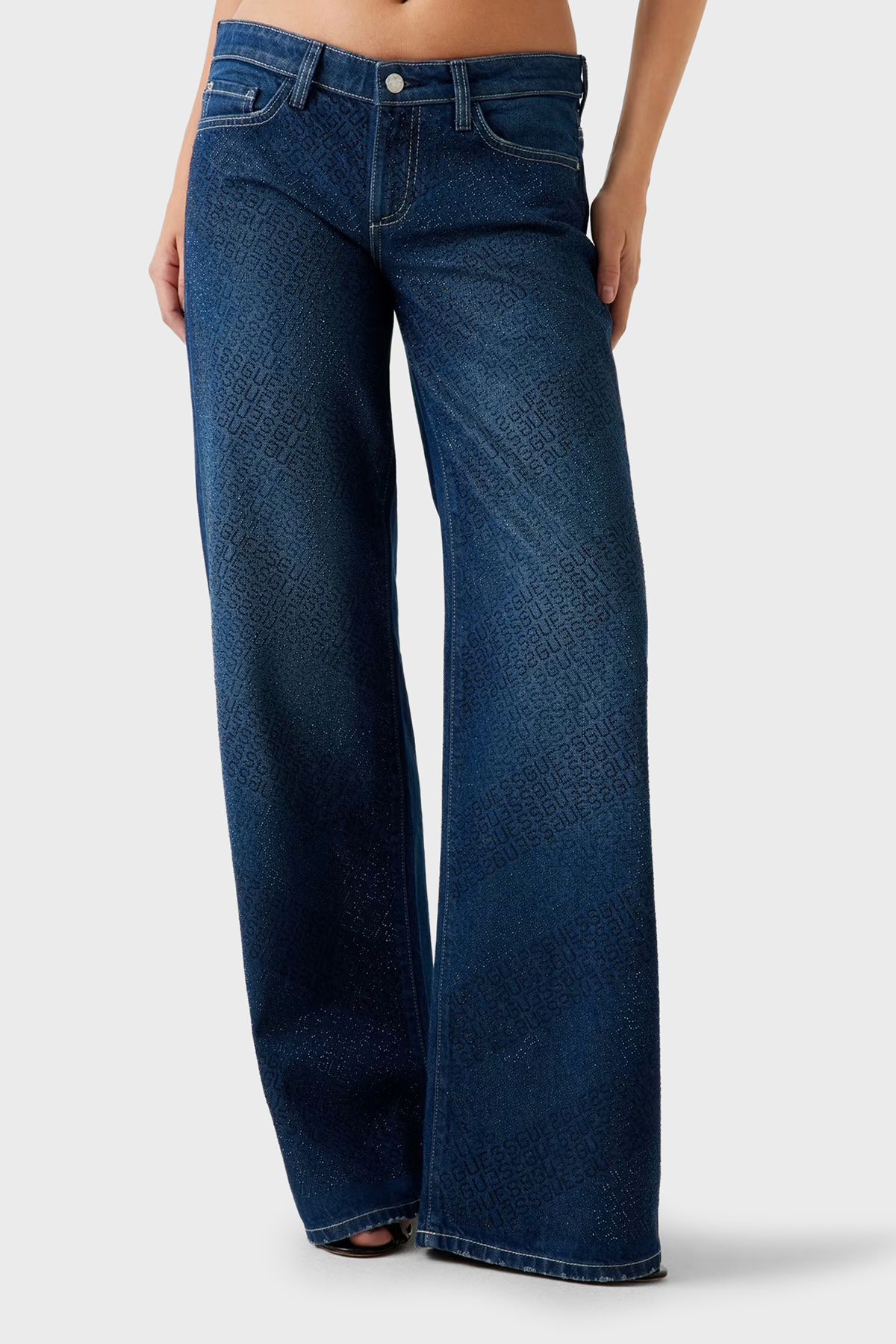Guess Low Rise Tamamı Taşlı Logolu Regular Fit Düşük Bel Jeans W5BA1DD0741 Kadın Kot Pantolon W5BA1D D0741 CSSN LACİVERT