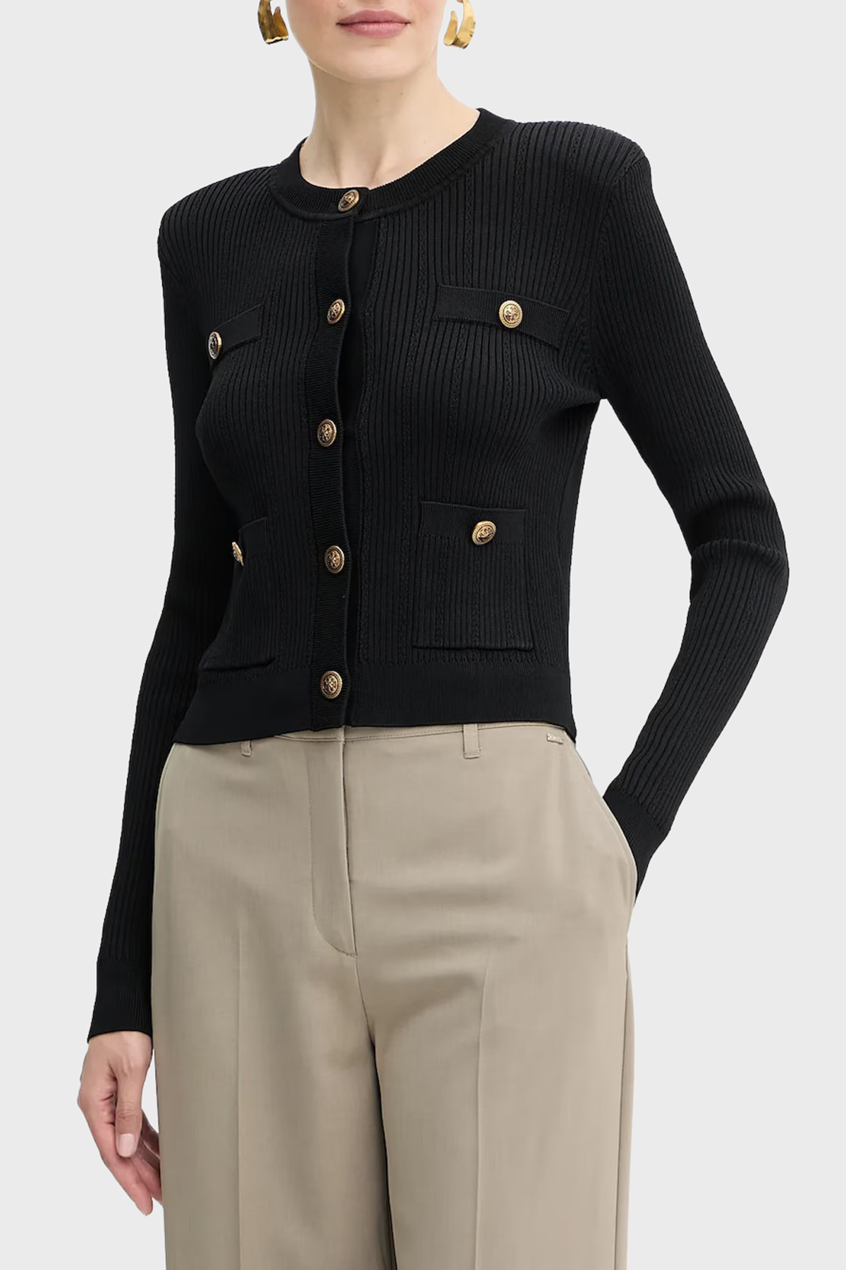 Guess Ls Cn Emmie Regular Fit Bisiklet Yaka Düğmeli Triko  W5YR09Z0130 Kadın Hırka W5YR09 Z0130 JBLK SİYAH