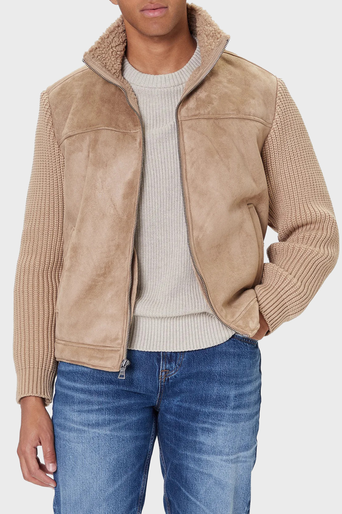 Guess Ls Mn Suede Regular Fit Dik Yaka Örgü Detaylı  M5BR79Z5570 Erkek Ceket M5BR79 Z5570 F13Q VİZON