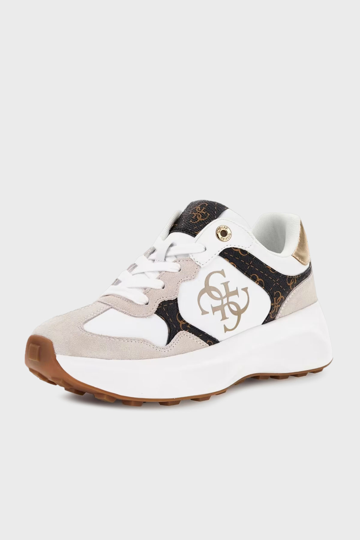 Guess Luckei 4G Logolu Süet Detaylı Sneaker  FLPLUCPEL12 Kadın Ayakkabı FLPLUC PEL12 WHIBR BEYAZ-KAHVE