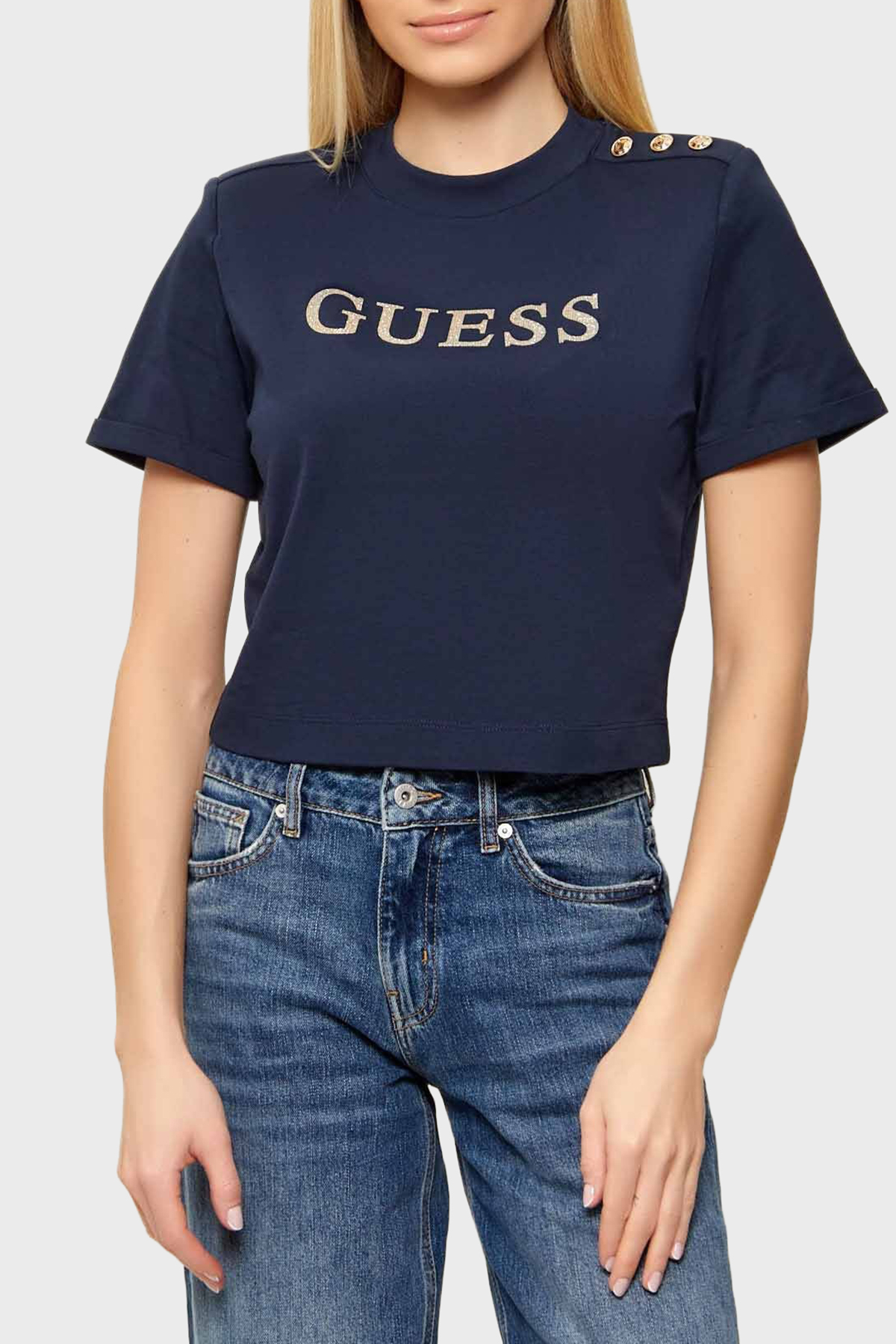 Guess Marina Logolu % 100 Pamuk Regular Fit Bisiklet Yaka  W6GI06K3018 Kadın T Shirt W6GI06 K3018 G7P1 LACİVERT