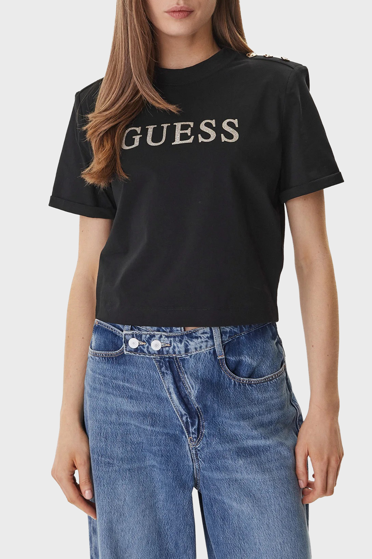 Guess Marina Logolu % 100 Pamuk Regular Fit Bisiklet Yaka  W6GI06K3018 Kadın T Shirt W6GI06 K3018 JBLK SİYAH