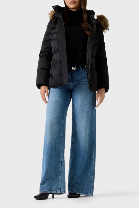 Guess Marina Regular Fit Çıkarılabilir Kapüşonlu Kemerli W5BL31W2802 Bayan Mont W5BL31 W2802 JTMU SİYAH - 2