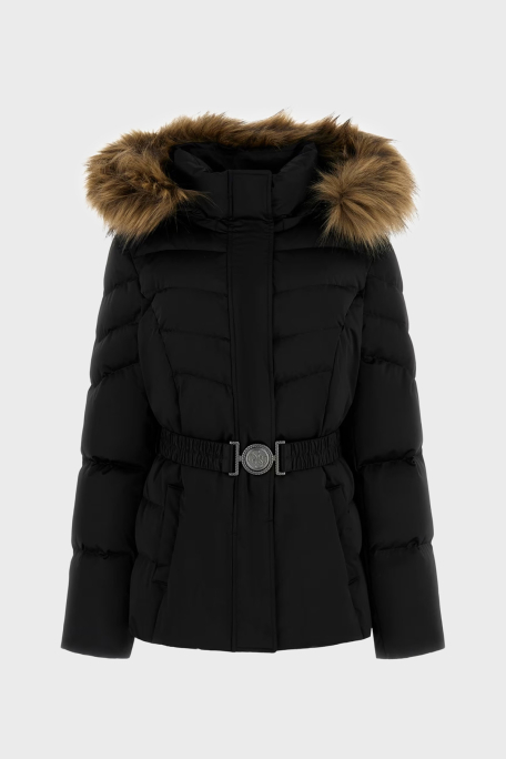 Guess Marina Regular Fit Çıkarılabilir Kapüşonlu Kemerli W5BL31W2802 Bayan Mont W5BL31 W2802 JTMU SİYAH - 6