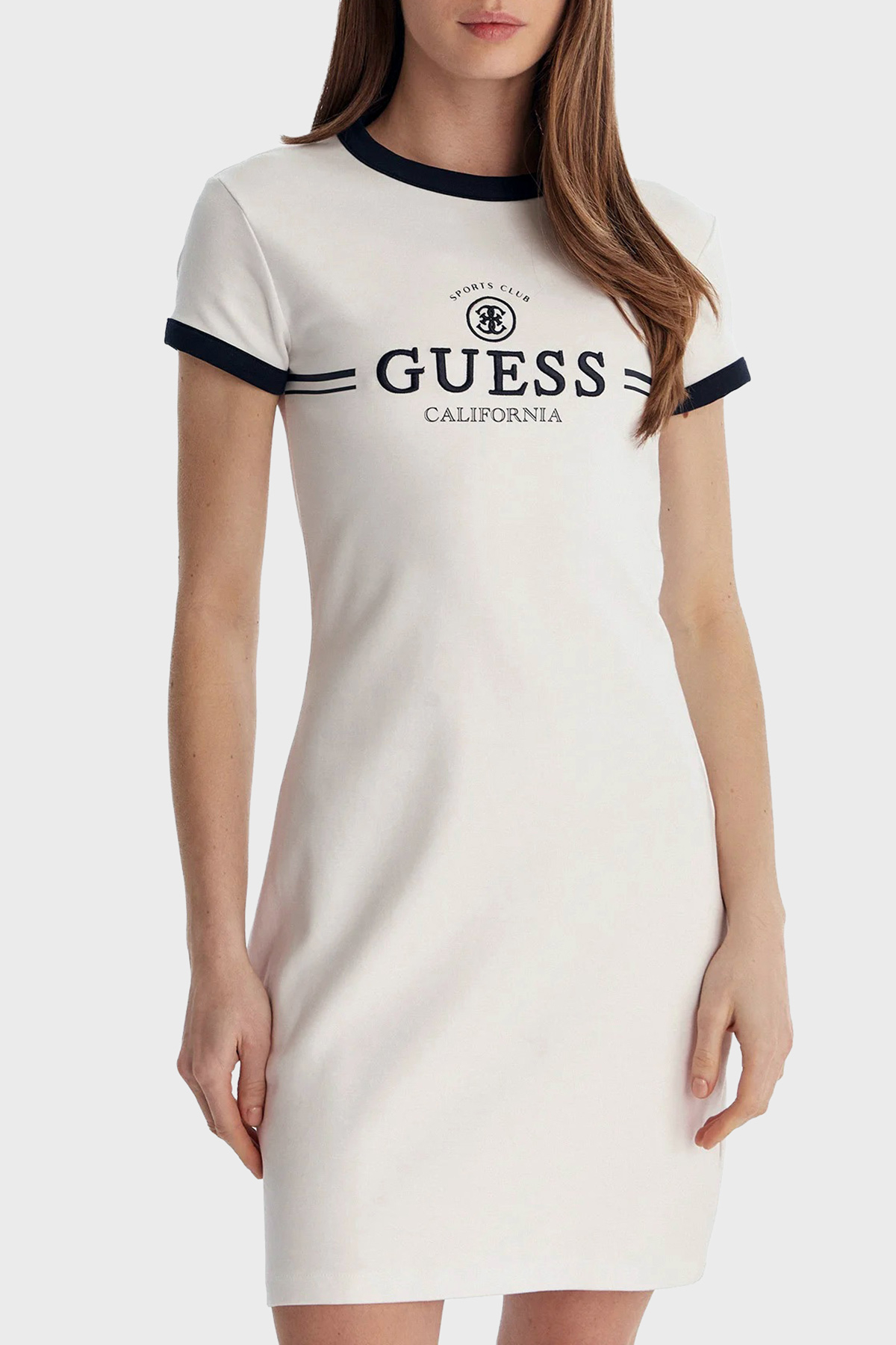 Guess Mila Logolu Pamuklu Fitted Fit Bisiklet Yaka Mini  V6GK05K2988 Kadın Elbise V6GK05 K2988 G011 BEYAZ