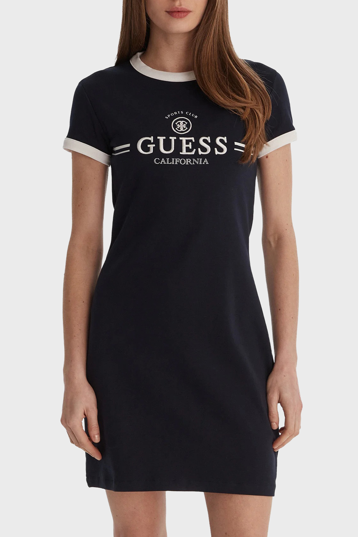 Guess Mila Pamuklu Fitted Fit Bisiklet Yaka Mini  V6GK05K2988 Kadın Elbise V6GK05 K2988 A71W LACİVERT
