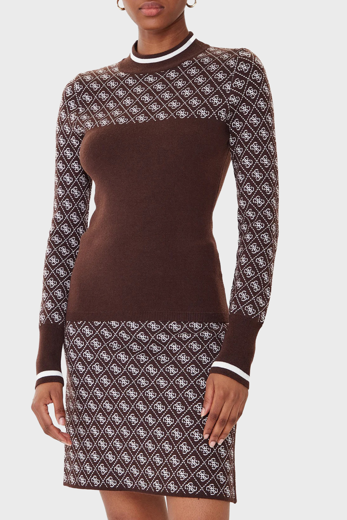Guess Mock 4G Logolu Slim Fit Yarım Balıkçı Yaka  W5BR24Z3JD2 Kadın Kazak W5BR24 Z3JD2 FNHT KAHVE