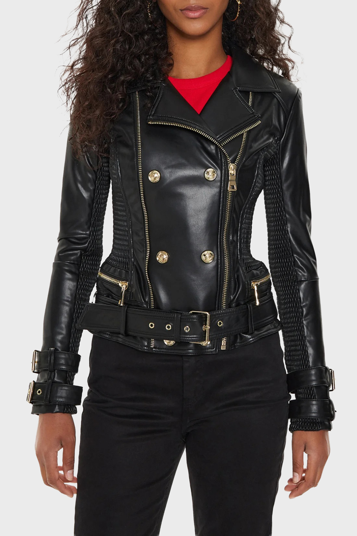 Guess Myla Reggular Fit  Yaka Kemer Detaylı Deri  W4YL33K8S30 Kadın Ceket W4YL33 K8S30 JTMU SİYAH