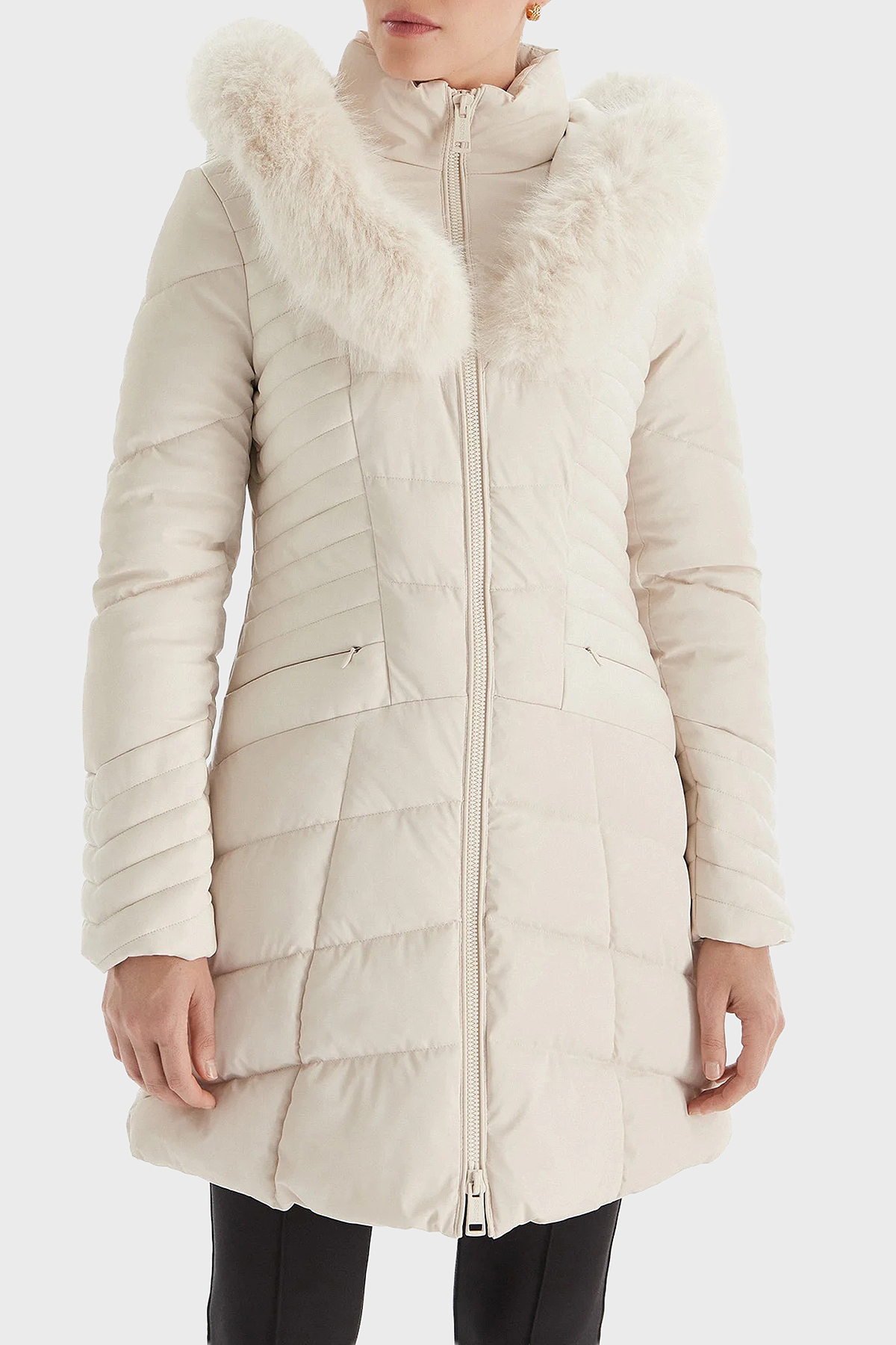 Guess Nev Oxana Regular Fit Fermuarlıı Kapüşonlu Şişme  W4BL61WGLZ0 Kadın Mont W4BL61 WGLZ0 G9L9 EKRU