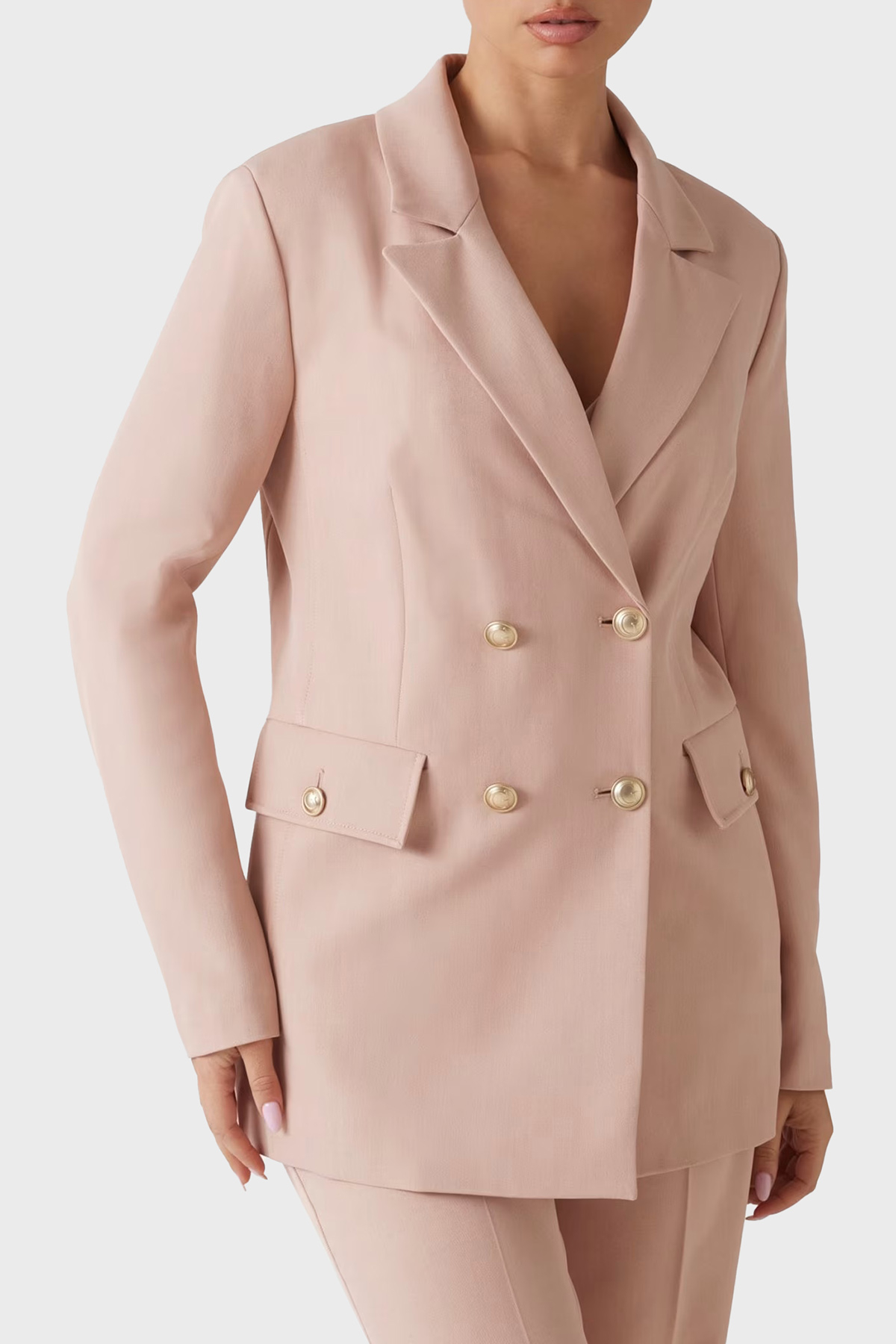 Guess New Fiona Regular Fit Mono Yaka Kruvaze Blazer  W5RN49WGX02 Kadın Ceket W5RN49 WGX02 F6K9 PUDRA