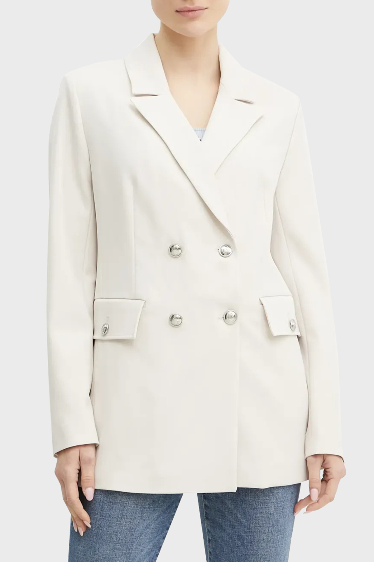 Guess New Fiona Regular Fit Mono Yaka Kruvaze Blazer  W5RN49WGX02 Kadın Ceket W5RN49 WGX02 F9AW BEJ