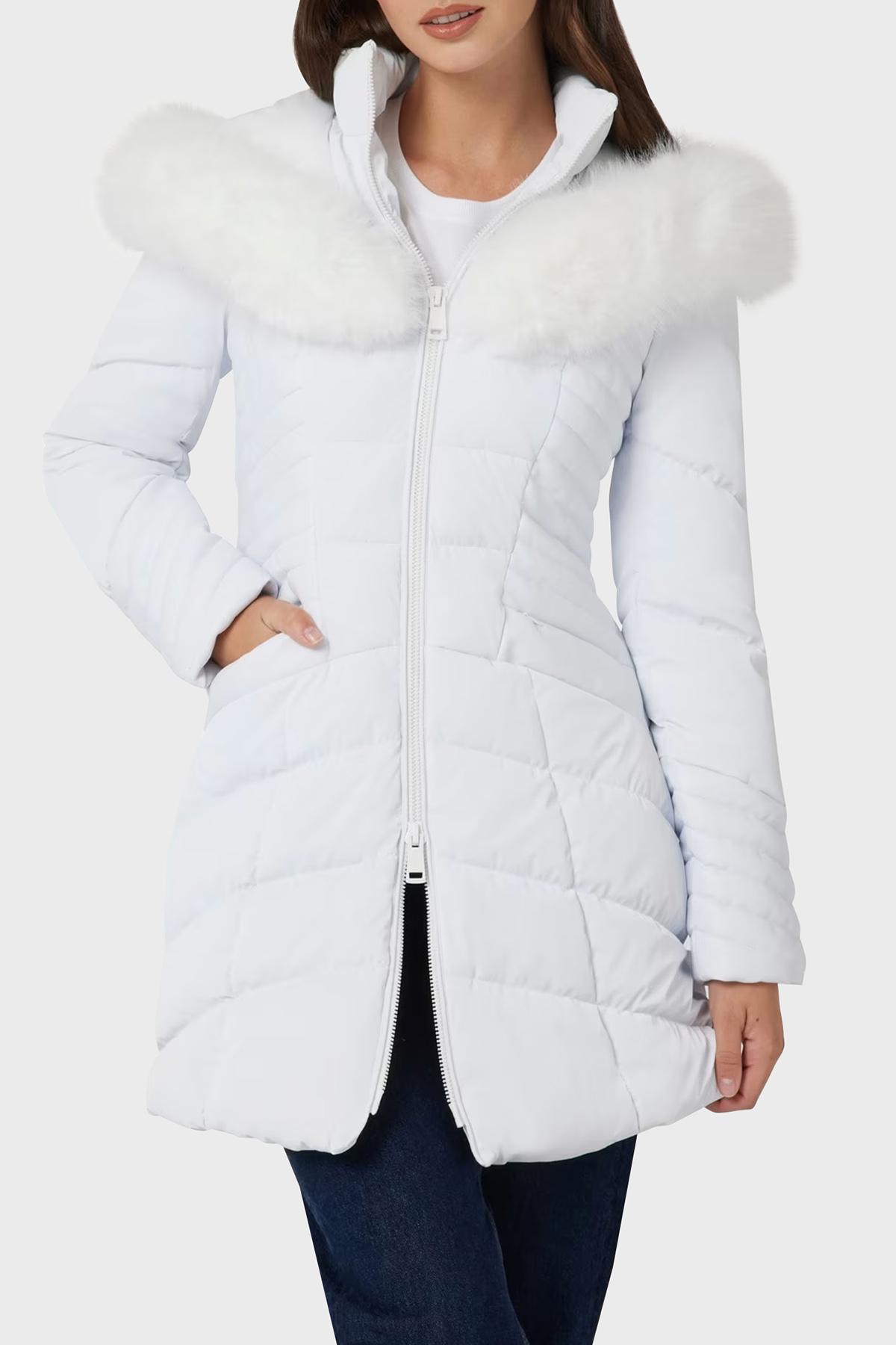 Guess New Oxana Regular Fit Fermuarlı Kapüşonlu Şişme  W4BL61WGLZ0 Kadın Mont W4BL61 WGLZ0 G011 BEYAZ