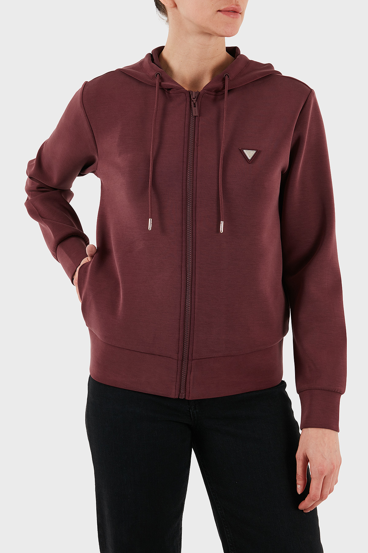 Guess Olympe Regular Fit Kapüşonlu Fermualı  V4YQ06KCAY2 Kadın Sweat V4YQ06 KCAY2 G4P2 BORDO