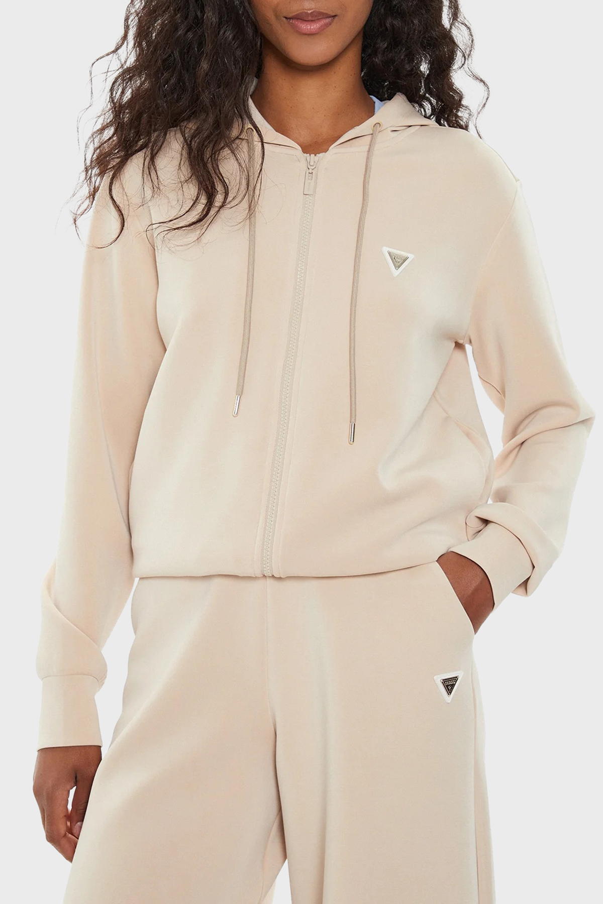 Guess Olympe Regular Fit Kapüşonlu Fermuarlı  V4YQ06KCAY2 Kadın Sweat V4YQ06 KCAY2 G1L9 BEJ