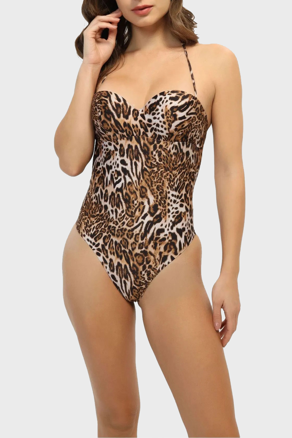 Guess One Piece Leopar Bağlamalı  E4GJ26MC04R Kadın Mayo E4GJ26 MC04R P122 LEOPAR
