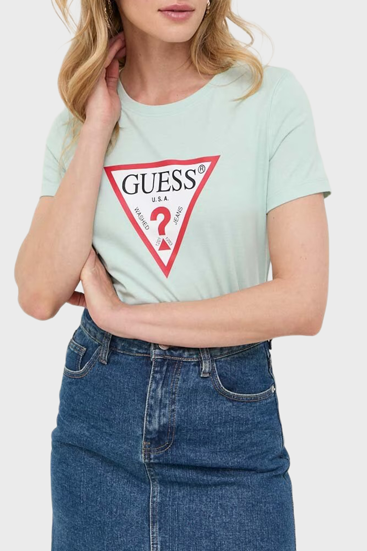 Guess Original Pamuklu Slim Fit Bisiklet Yaka Logolu  W1YI1BI3Z14 Kadın T Shirt W1YI1BI3Z14 A72C YEŞİL