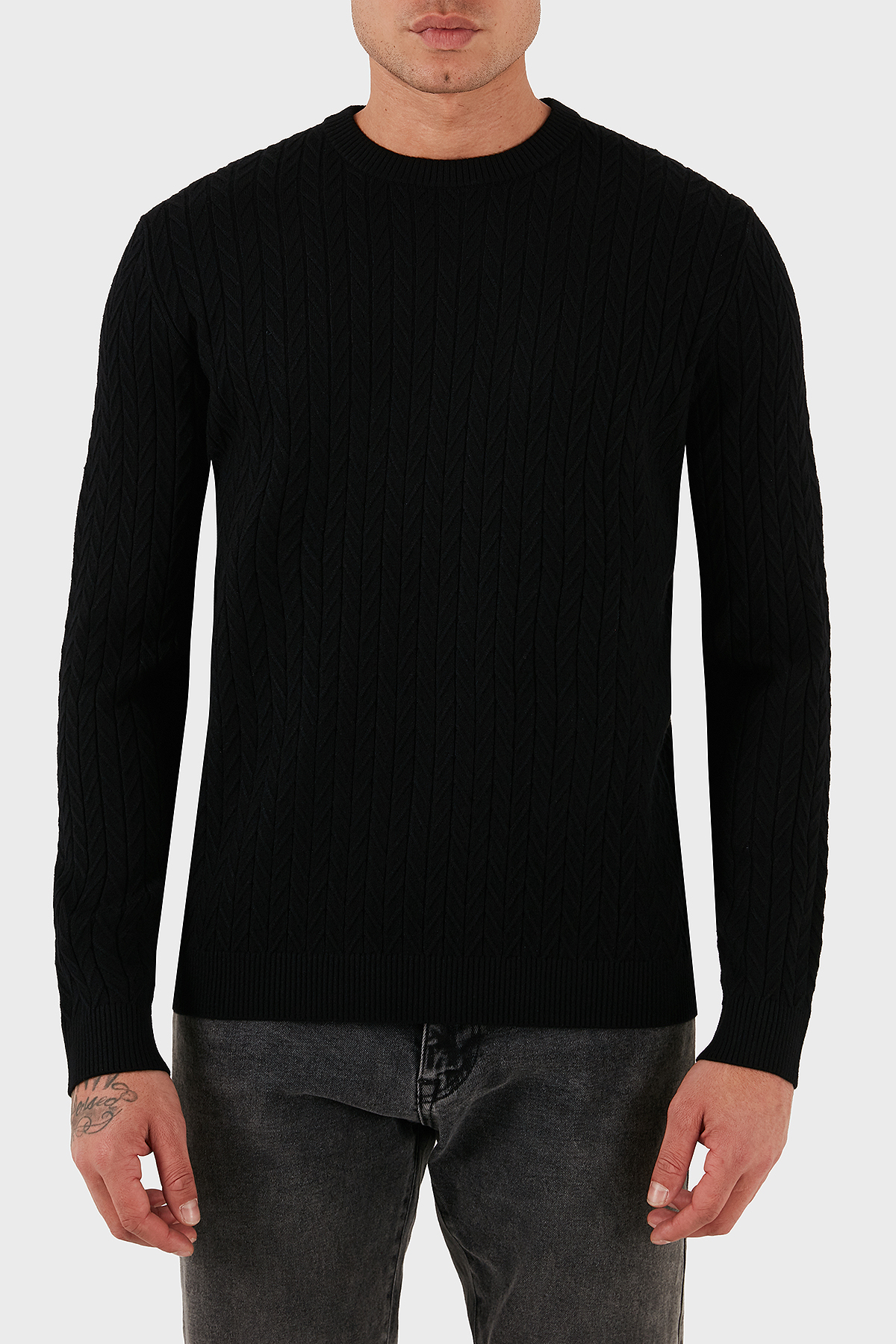 Guess Regular Fit Bisiklet Yaka Örme Desenli  M5BR41Z2ZK2 Erkek Kazak M5BR41 Z2ZK2 JBLK SİYAH