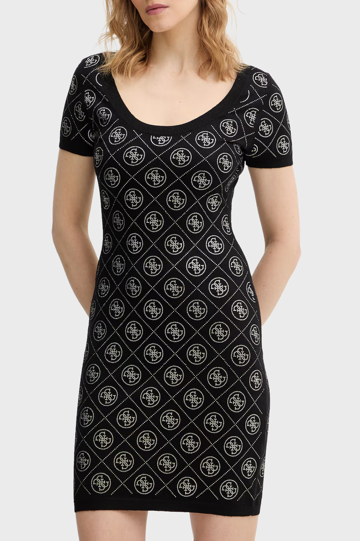 Guess Rhinestones Yün Karışımlı Taşlı Fitted Fit Mini Boy  W6RK92Z3JD2 Kadın Elbise W6RK92 Z3JD2 JBLK SİYAH