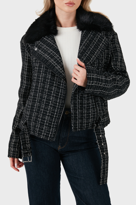 Guess Sandra Regular Fit Yumuşak Tüy Detaylı Yaka Fermuarlı