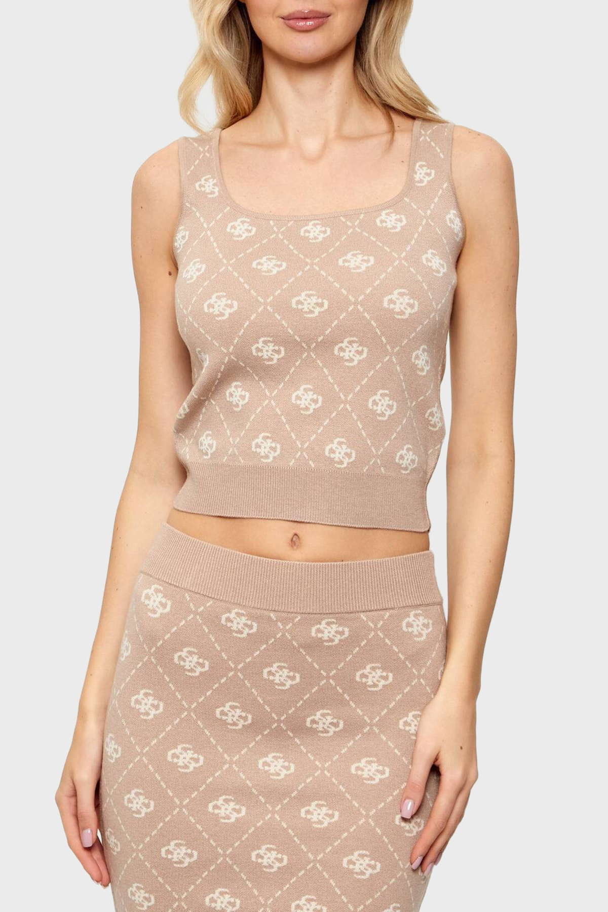 Guess Sarah Yün Karışımlı Slim Fit 4G Logolu Yuvarlak Yaka Kadın Triko W4BR0C Z3JD2 FNJS KREM