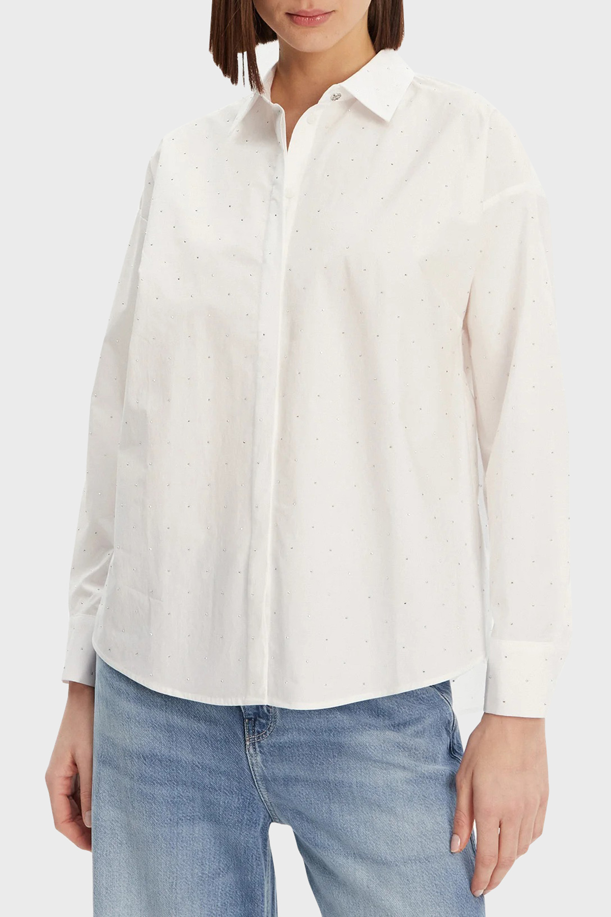 Guess Silvia % 100 Pamuk Taşlı Comfort Fit   W5GH42WGWS0 Kadın Gömlek W5GH42 WGWS0 G011 BEYAZ