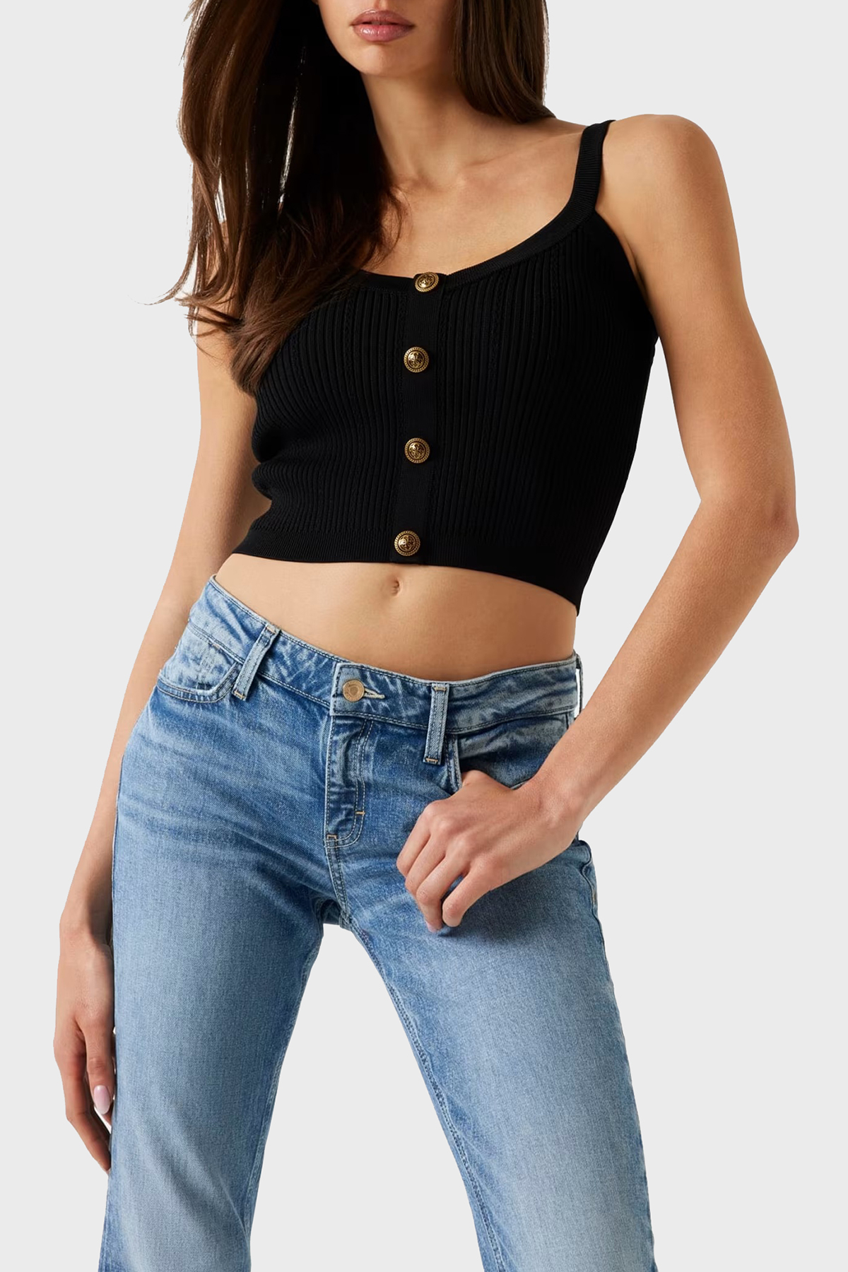 Guess Sl Emiie Fitilli Düğme Detaylı Regular Fit Yuvarlak Yaka  W5YR10Z0130 Kadın Top W5YR10 Z0130 JBLK SİYAH
