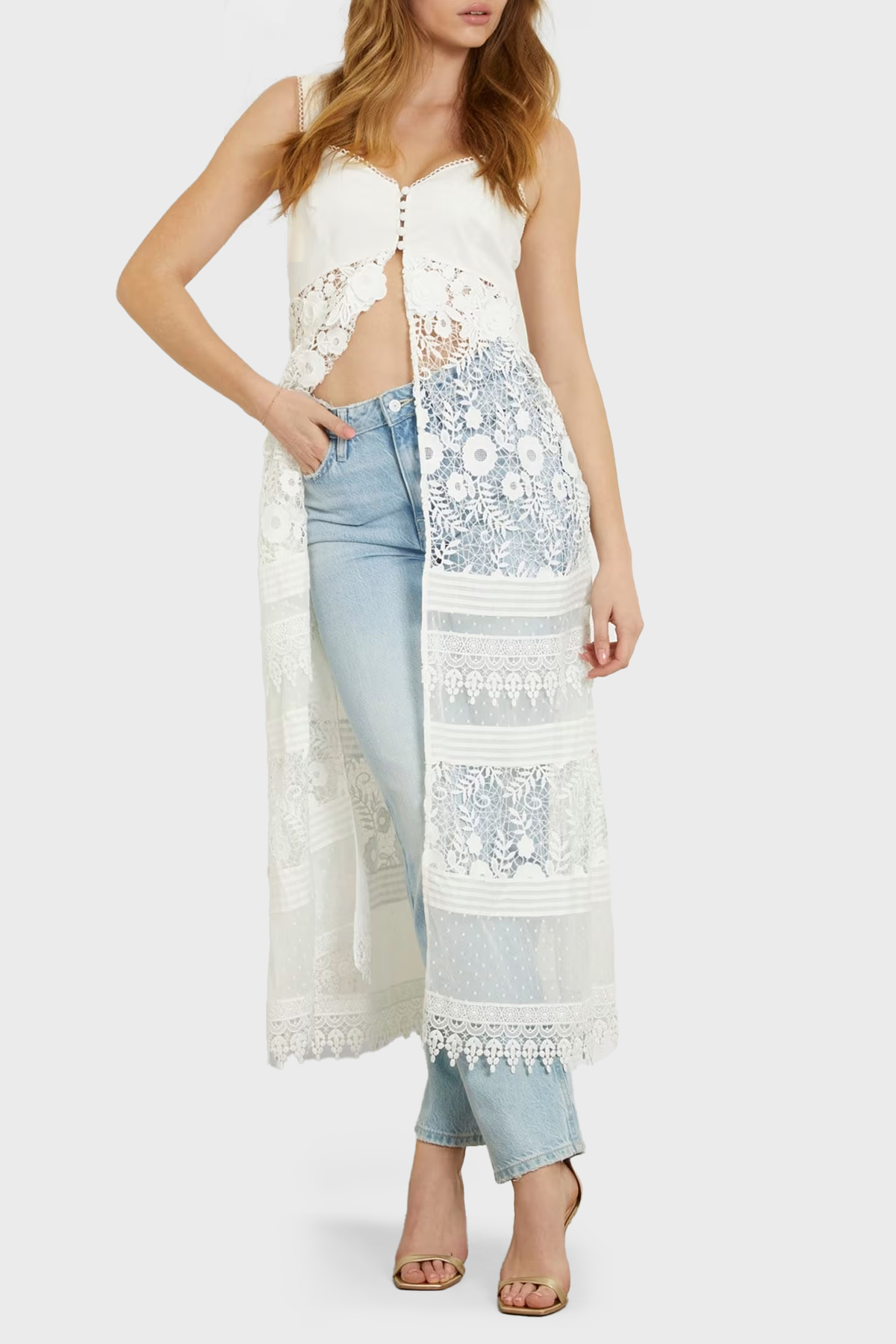 Guess Sl Jolene Pamuklu Dantelli Uzun  W4GK56WG5K0 Kadın Elbise W4GK56 WG5K0 G011 BEYAZ