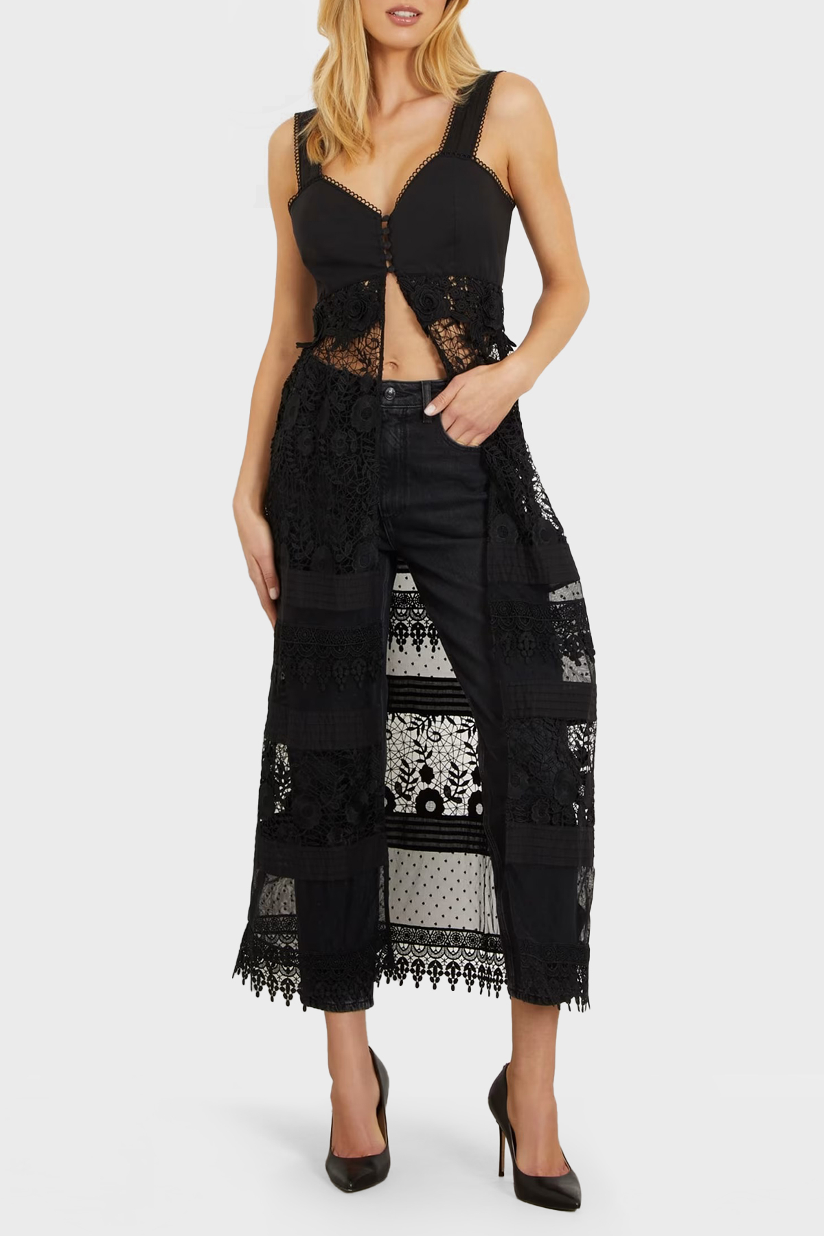 Guess Sl Jolene Pamuklu Dantelli Uzun  W4GK56WG5K0 Kadın Elbise W4GK56 WG5K0 JBLK SİYAH