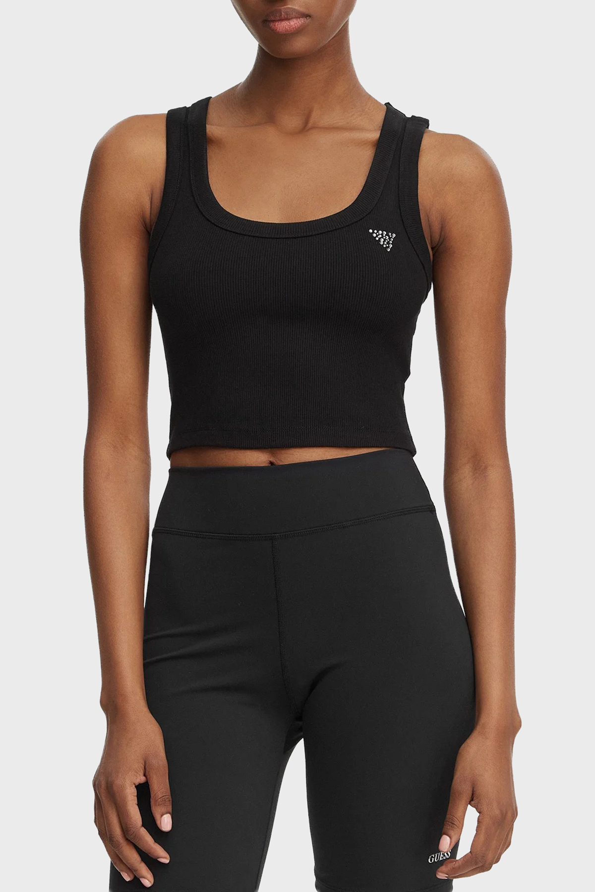 Guess Slim Fit Yuvarlak Yaka Fitilli  V6GP07K2987 Kadın Crop V6GP07 K2987 JBLK SİYAH