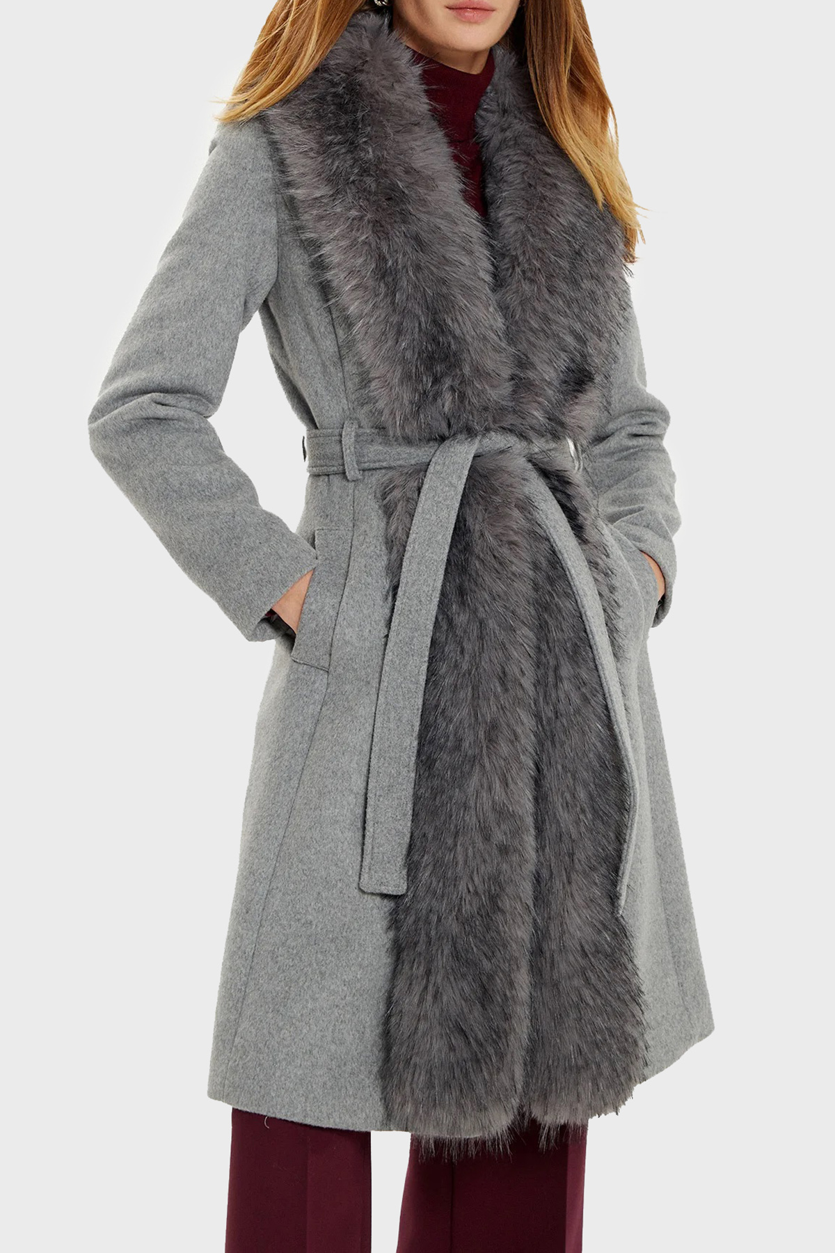 Marciano by Guess Valerie Yün Karışımlı Regular Fit Çıkarılabilir Yakalı  4BGL099957 Kadın Kaban 4BGL09 9957Z FJ5A GRİ