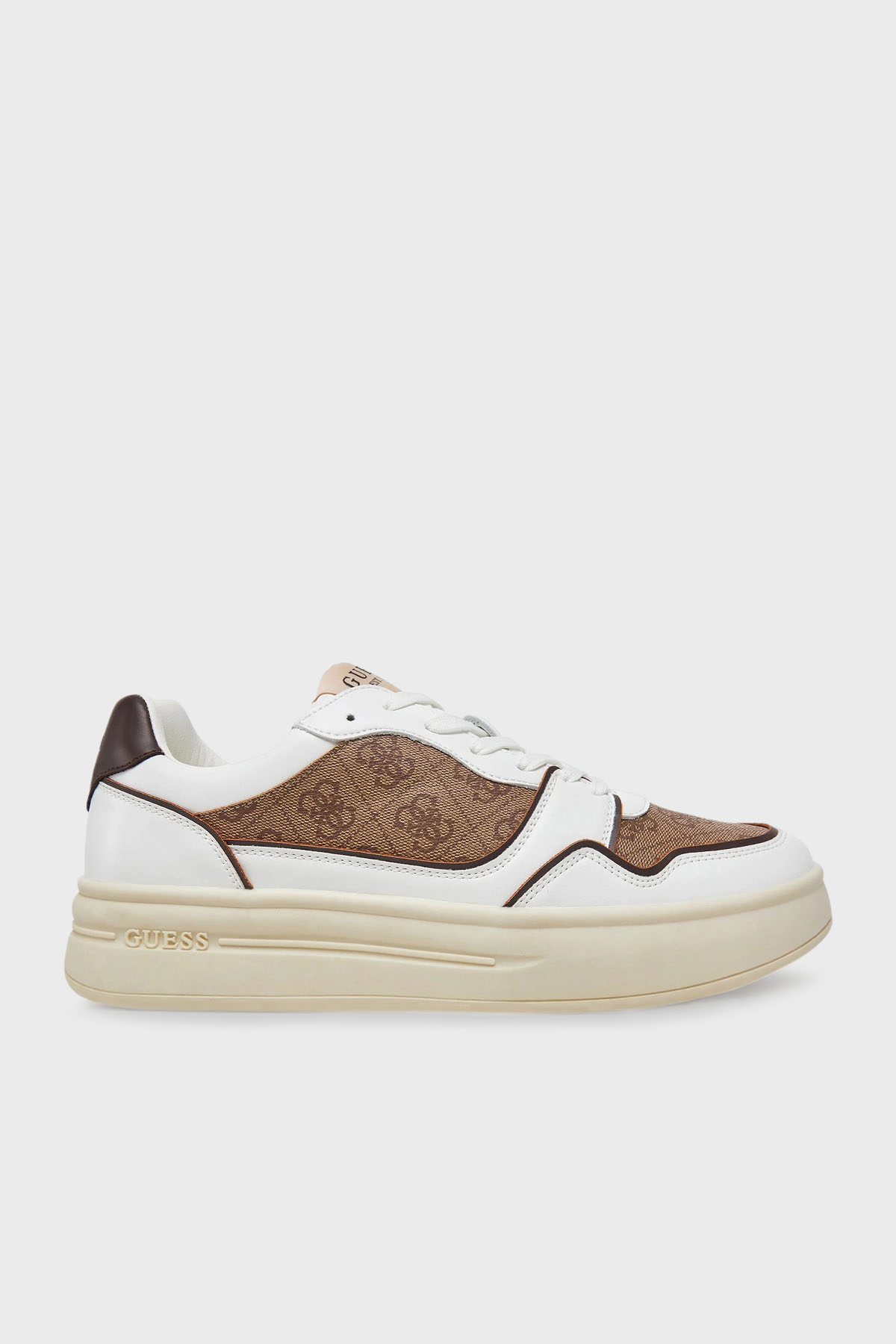 Guess Winno 4G Logo Baskılı Hakiki Deri Karışımlı Sneaker  FMJWIILEA12 Erkek Ayakkabı FMJWII LEA12 BEIBR KAHVE-BEYAZ