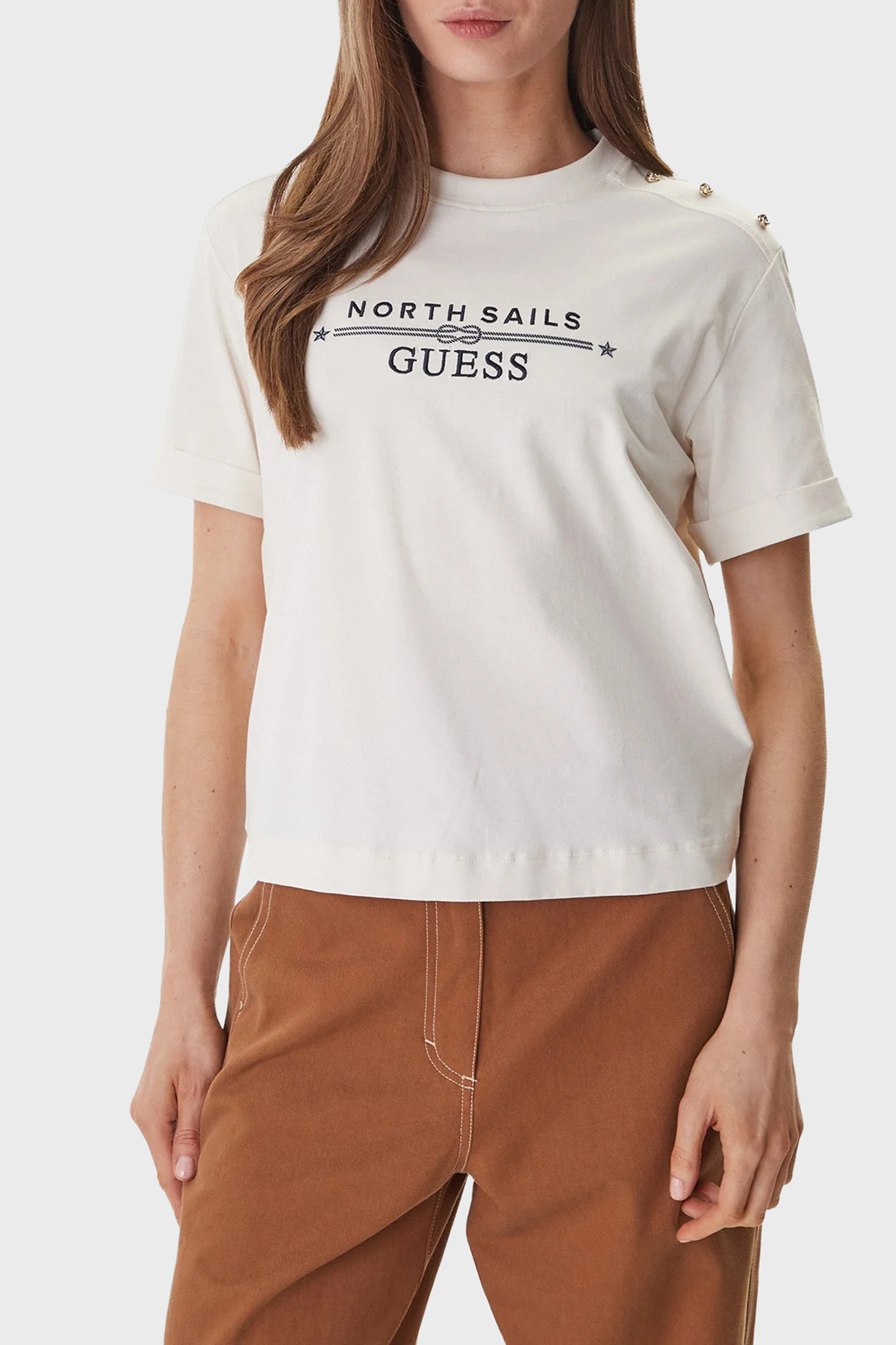 Guess Xns Pamuklu Regular Fit Bisiklet Yaka Logolu  W6GI03K2657 Kadın T Shirt W6GI03 K2657 G012 BEYAZ