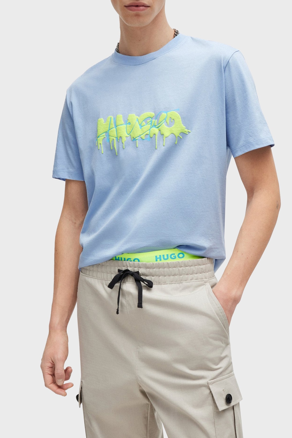 Hugo % 100 Pamuk Regular Fit Efekt Logolu Erkek T Shirt 50515282 455 AÇIK MAVİ