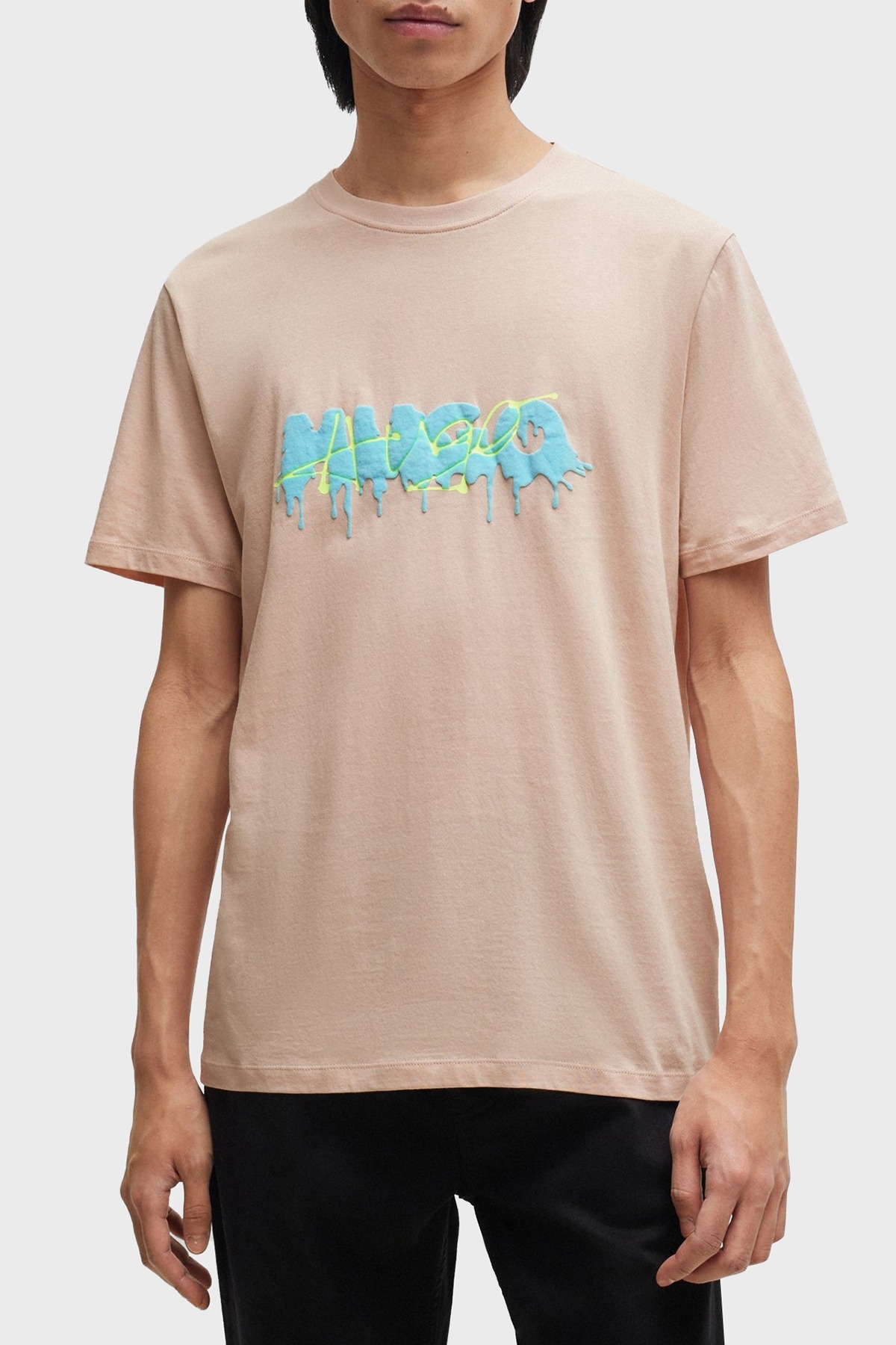 Hugo % 100 Pamuk Regular Fit Efekt Logolu Erkek T Shirt 50515282 681 PUDRA