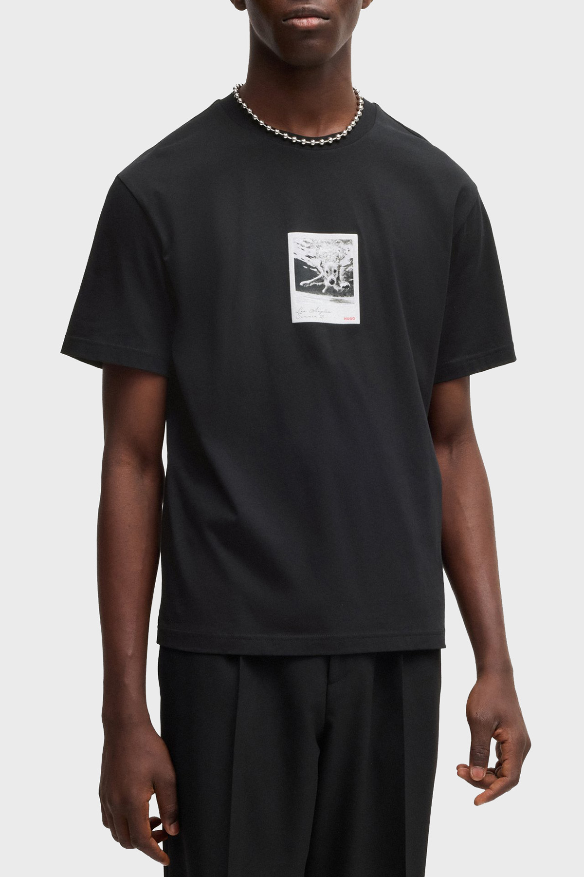 Hugo % 100 Pamuk Relaxed Fit Bisiklet Yaka Baskılı Erkek T Shirt 50537535 001 SİYAH