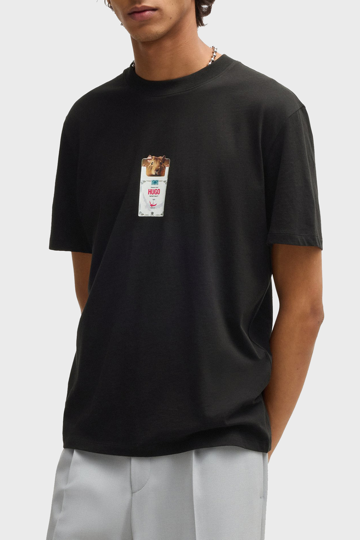 Hugo Baskılı % 100 Pamuk Relaxed Fit Bisiklet Yaka Erkek T Shirt 50530683 001 SİYAH