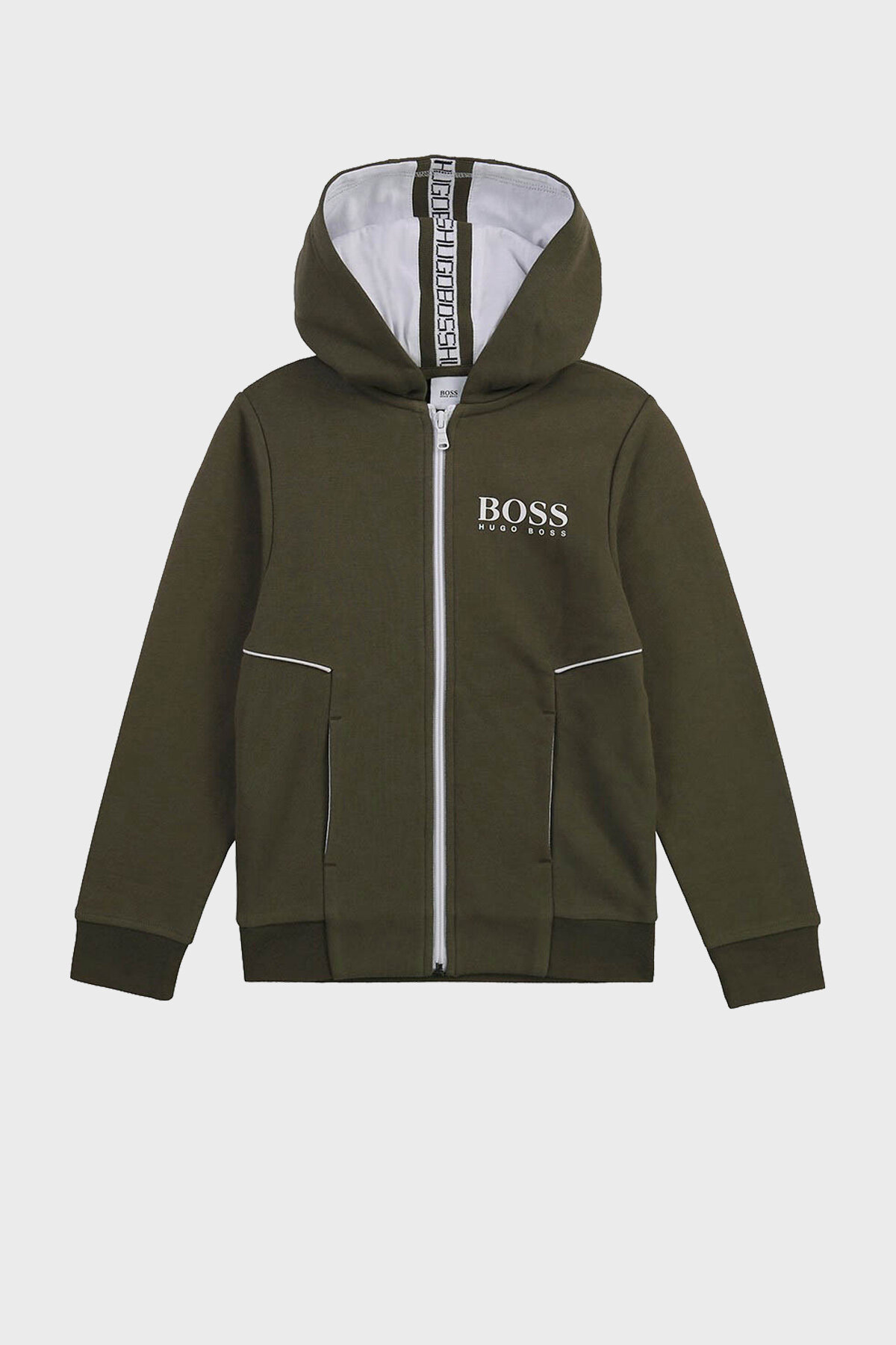 Hugo Boss Pamuklu Fermuarlı Kapüşonlu Çocuk Sweat 25M09/64C KAKI HAKİ