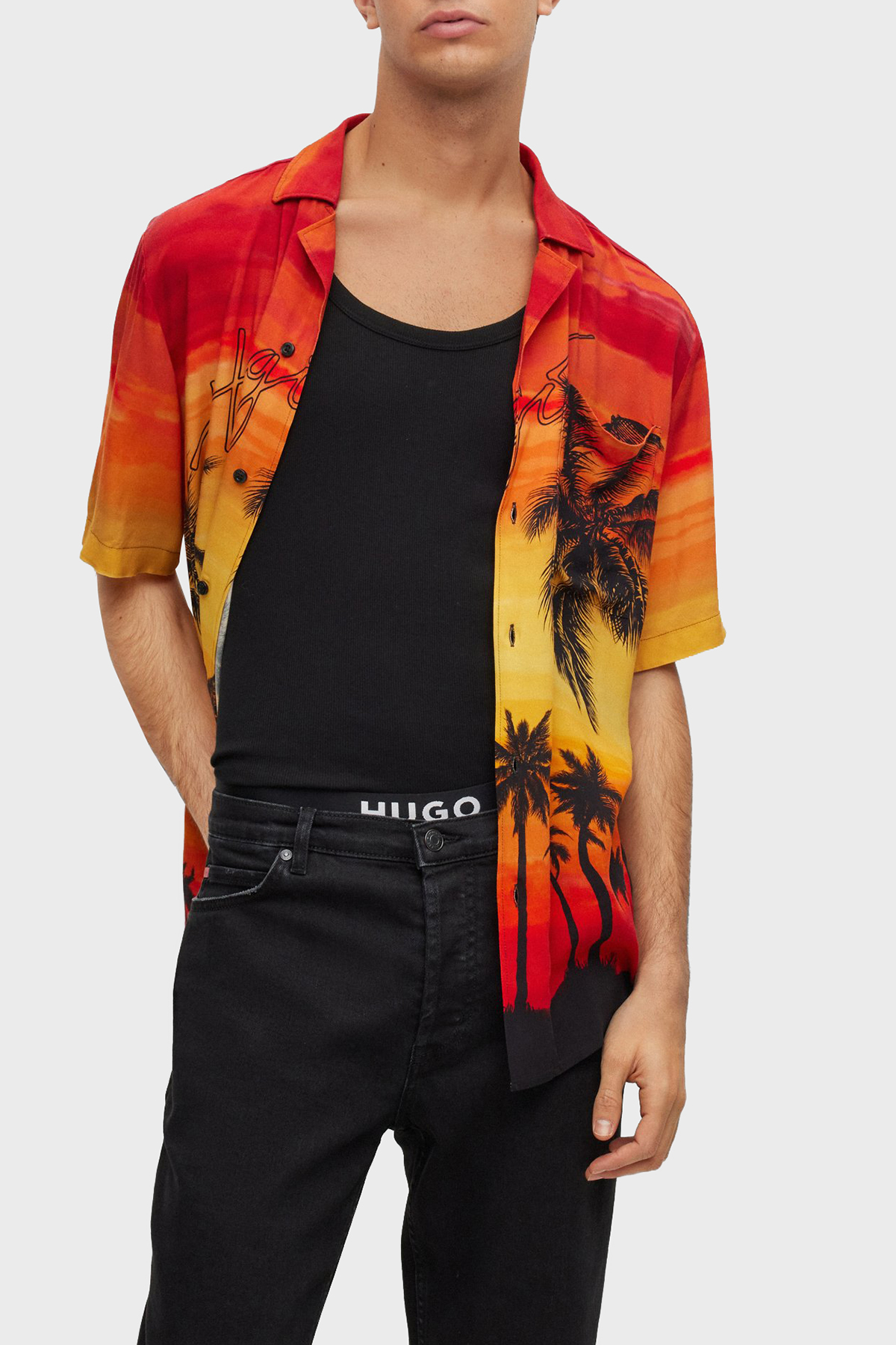 Hugo Desenli Apaş Yaka Relaxed Fit Erkek Gömlek 50490693 970 TURUNCU