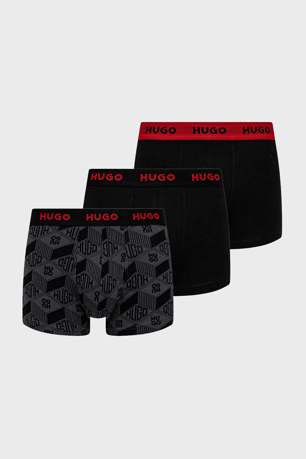 Hugo Desenli Streç Pamuklu 3 Pack Erkek Boxer 50532550 986 SİYAH