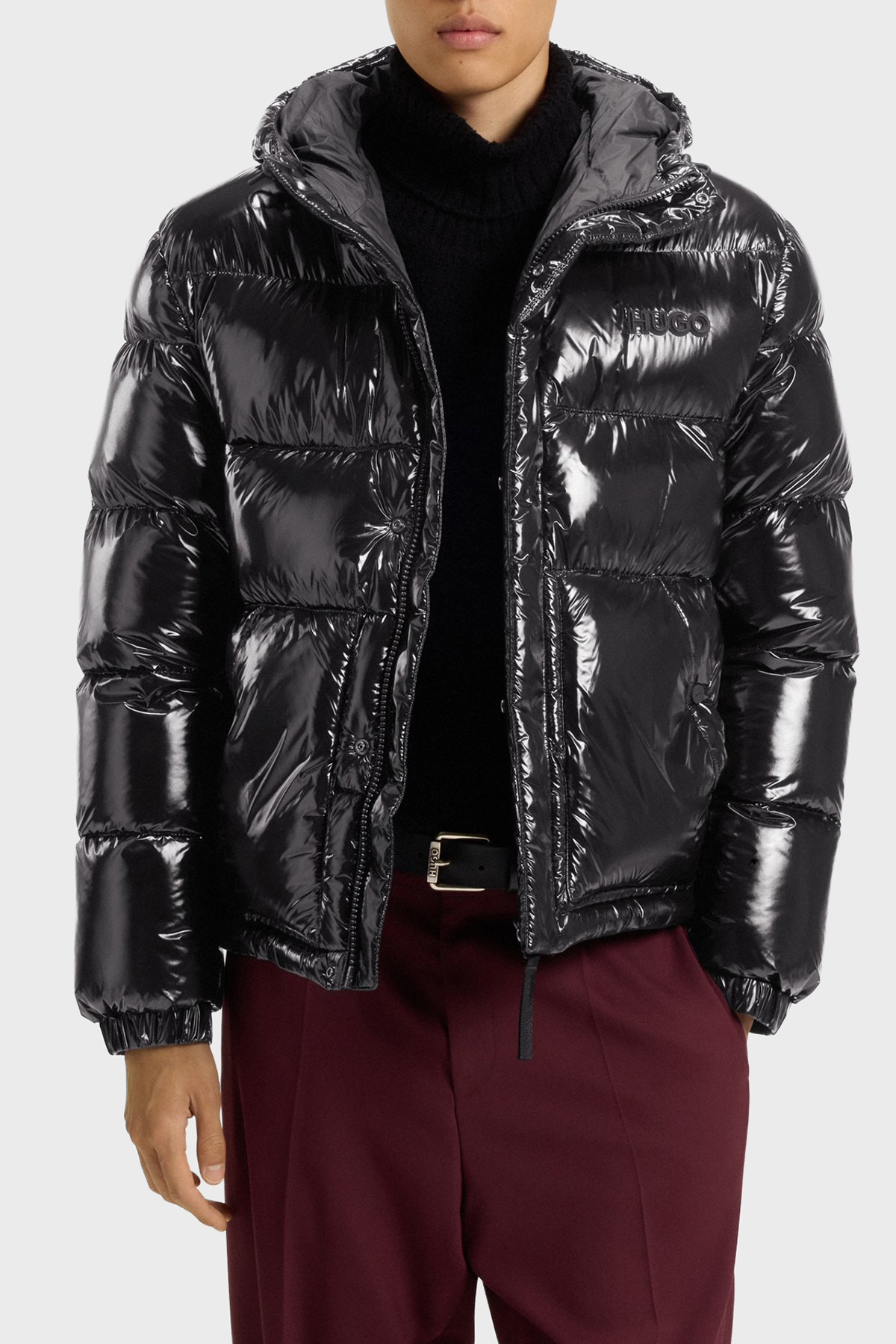 Hugo Kapitoneli Regular Fit Kapüşonlu Yaka Şişme Parlak Erkek Mont 50549355 001 SİYAH