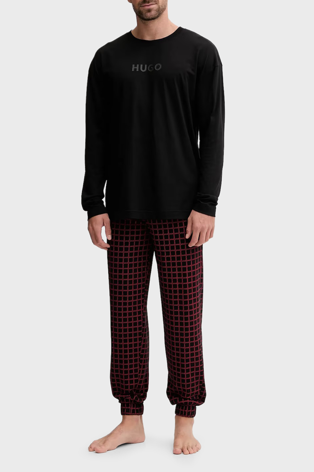 Hugo Kareli Pamuklu Relaxed Fit Uzun Kollu Erkek Pijama Takımı 50550098 961 SİYAH