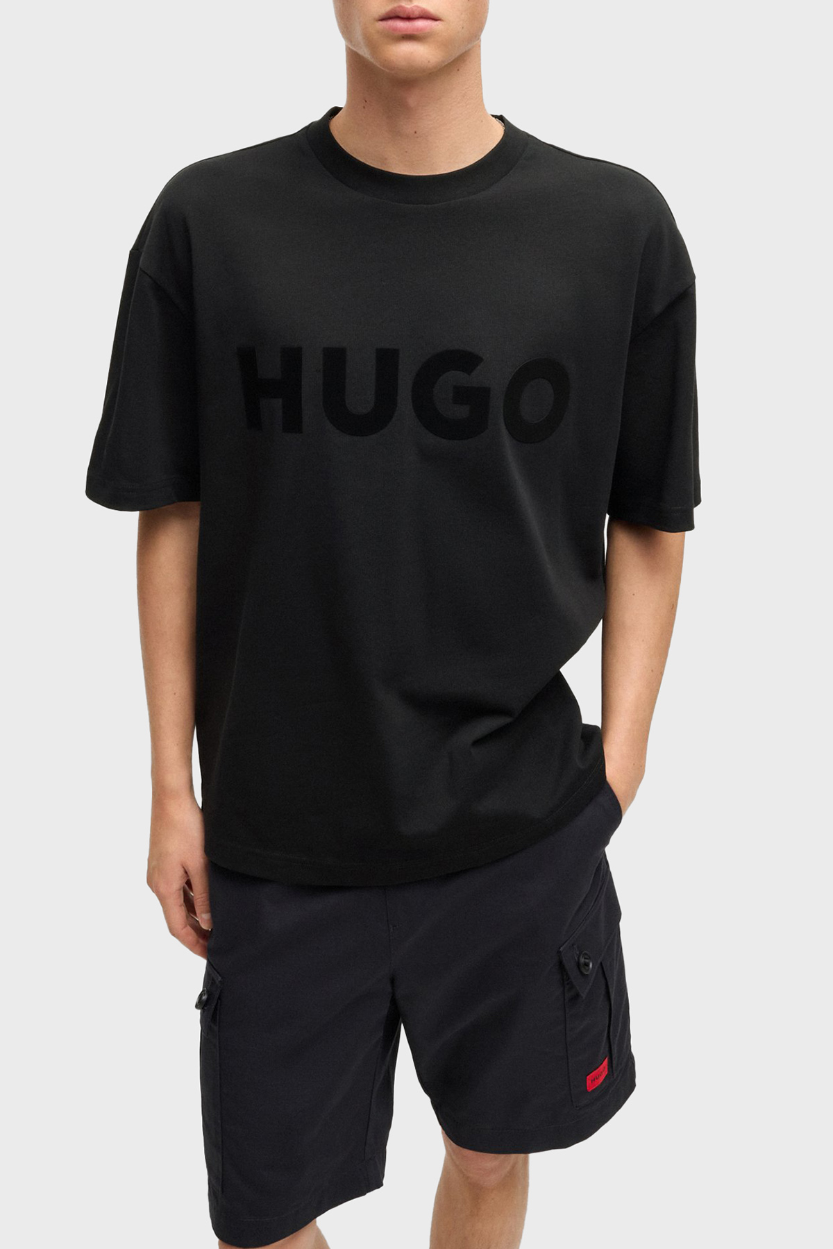 Hugo Logo Baskılı % 100 Pamuk Oversize Fit Bisiklet Yaka Erkek T Shirt 50525765 001 SİYAH