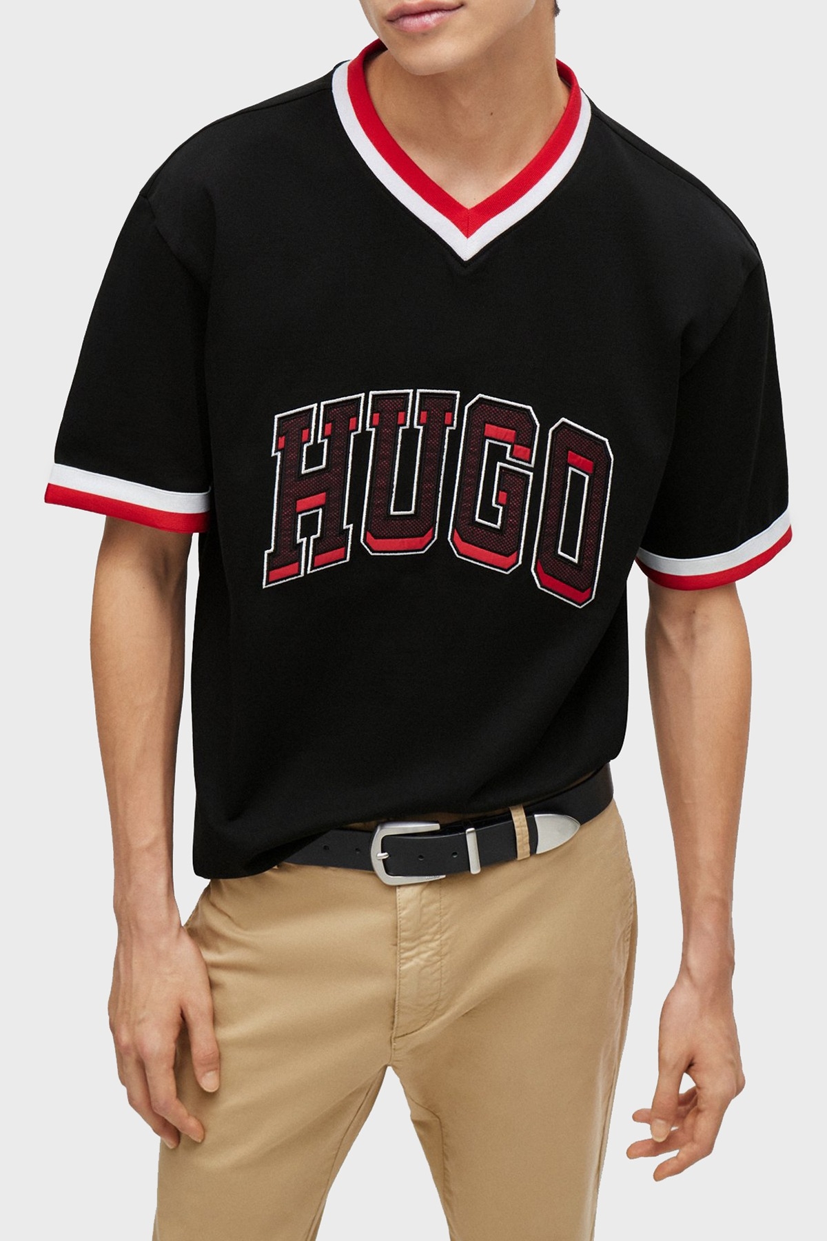 Hugo Logo Baskılı % 100 Pamuk Relaxed Fit V Yaka Erkek T Shirt 50510173 001 SİYAH