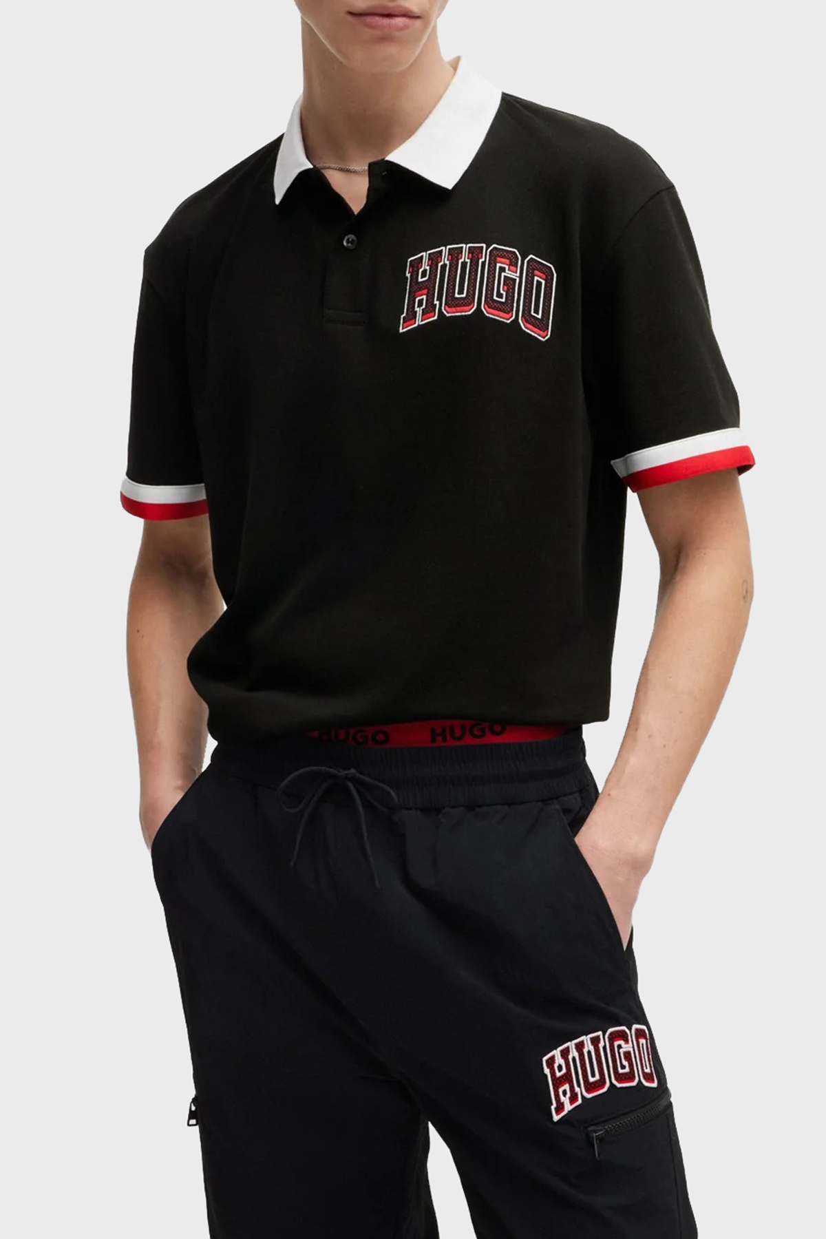 Hugo Logo Baskılı Pamuklu Relaxed Fit Düğmeli Erkek Polo Yaka T Shirt 50510183 001 SİYAH