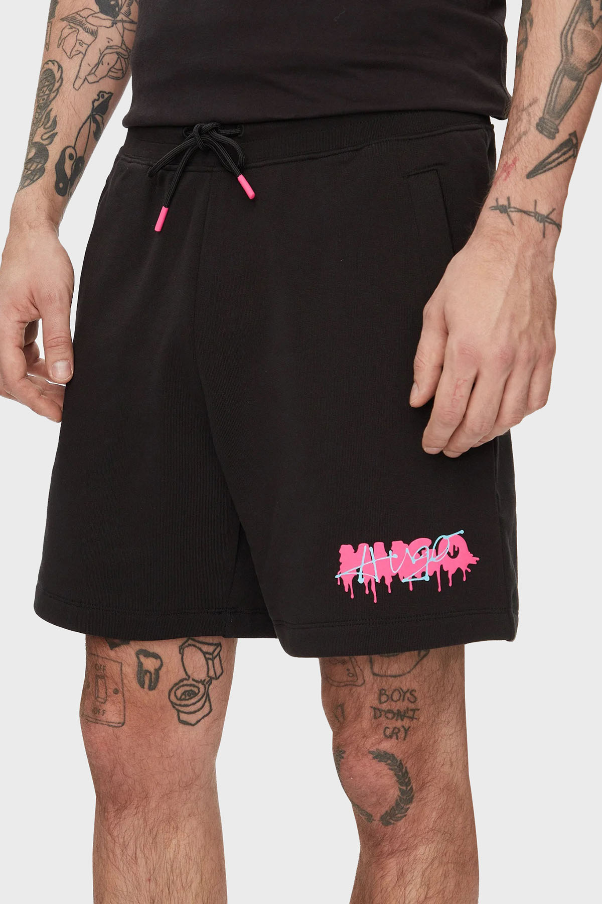 Hugo Logo Baskılı Pamuklu Relaxed Fit Yüksek Bel Erkek Short 50510005 001 SİYAH