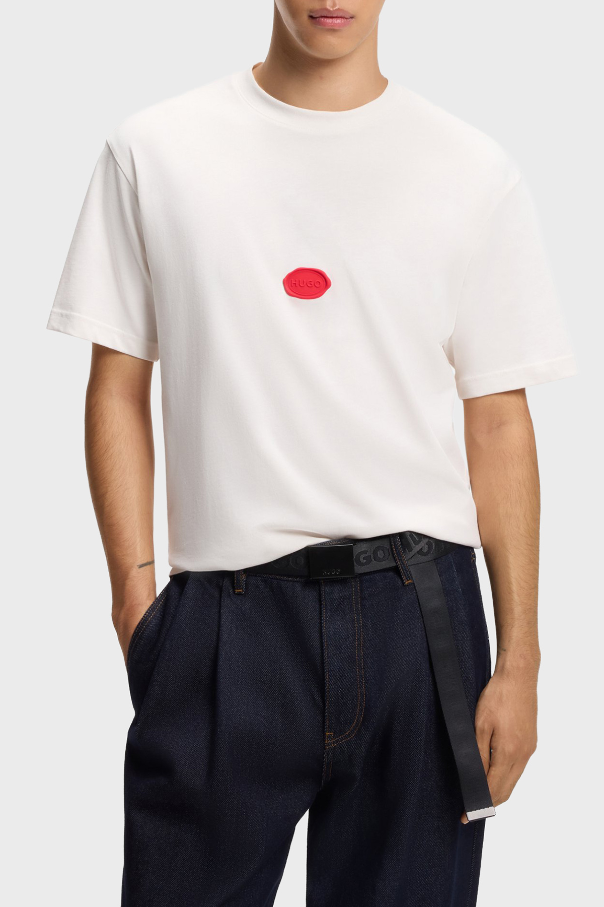 Hugo Logolu Pamuklu Relaxed Fit Bisiklet Yaka Erkek T Shirt 50546716 102 BEYAZ