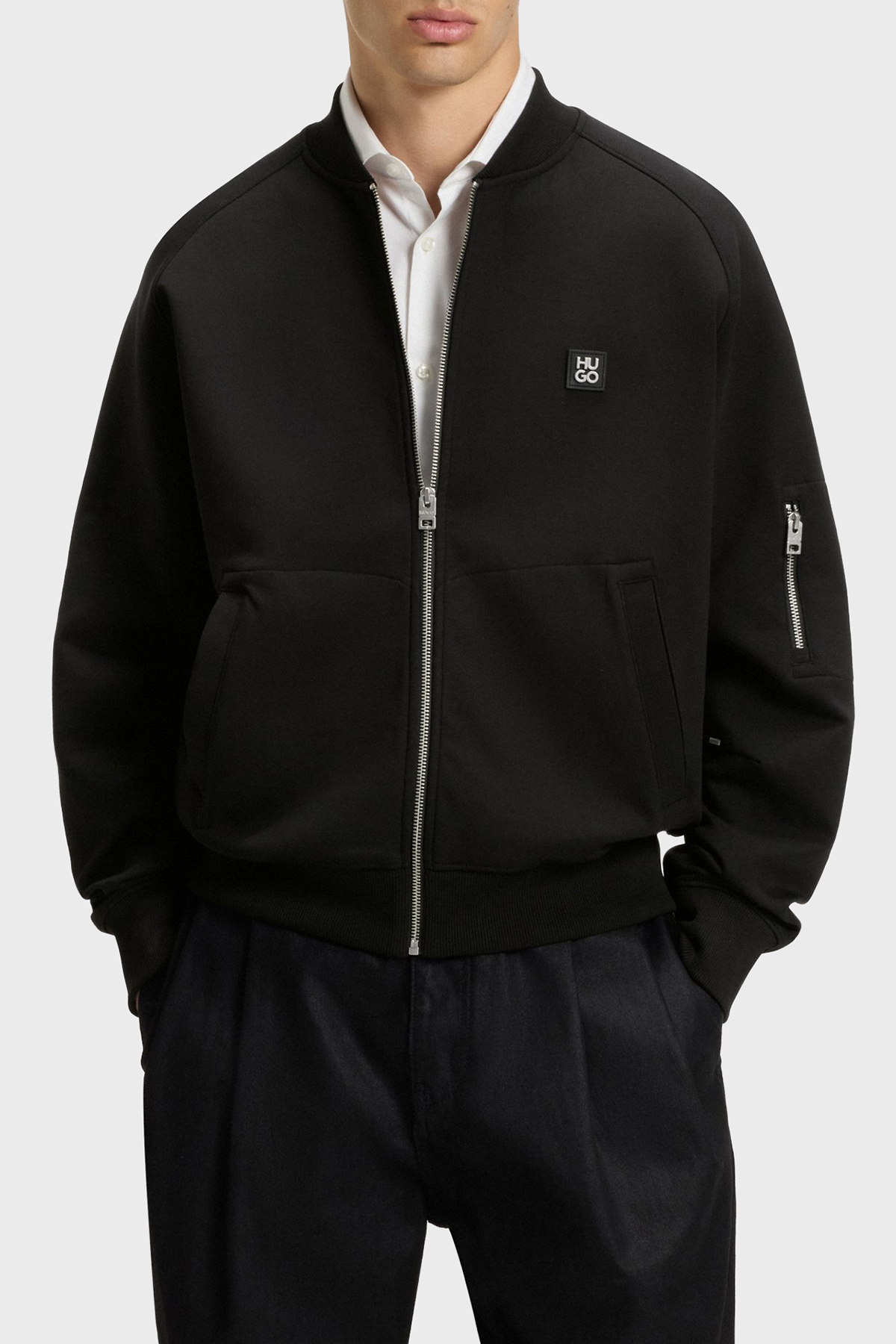 Hugo Logolu Streç Pamuklu Oversize Fit Kolej Yaka Erkek Sweat 50542590 001 SİYAH