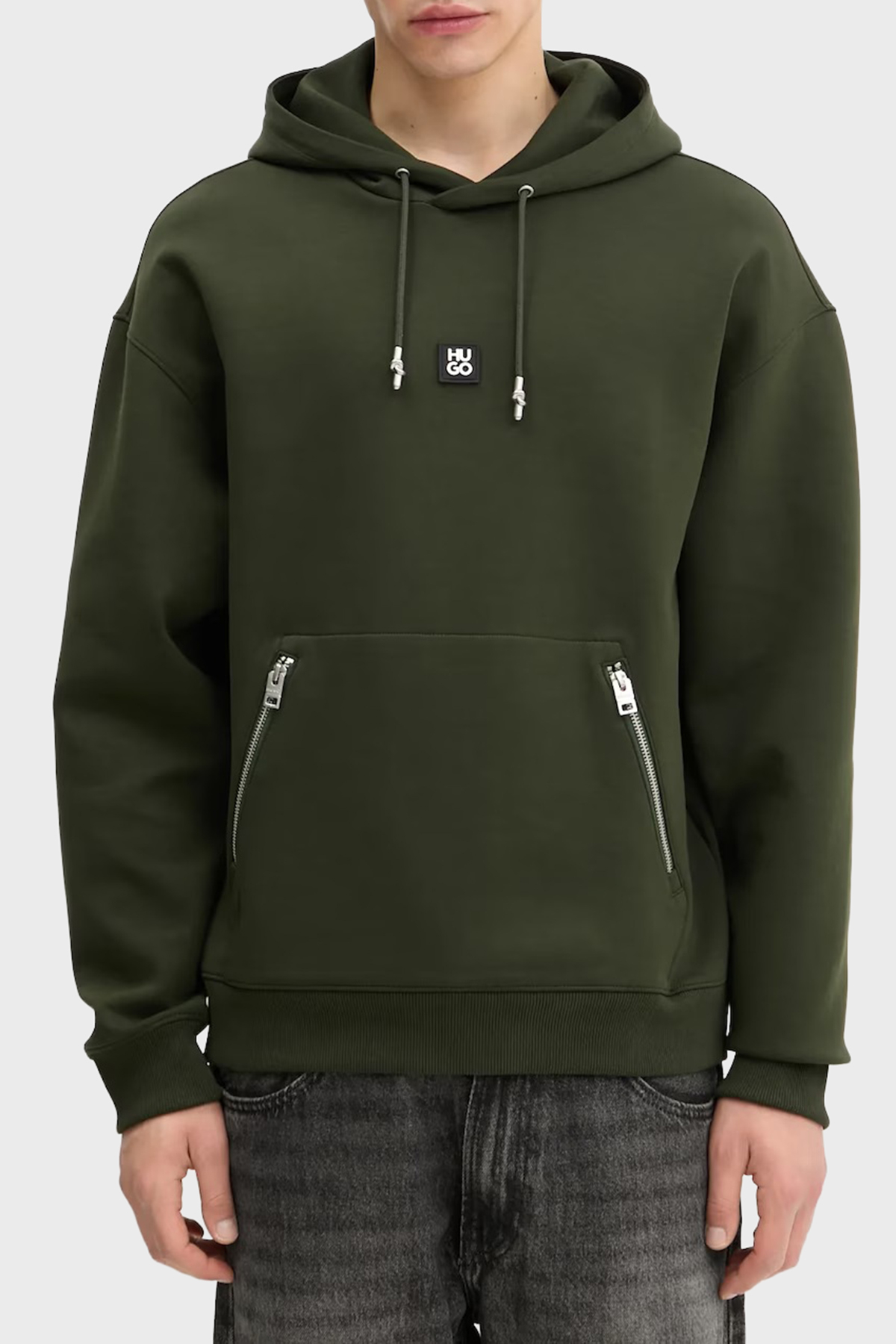 Hugo Logolu Streç Pamuklu Relaxed Fit Kapüşonlu Erkek Sweat 50542583 309 KOYU YEŞİL