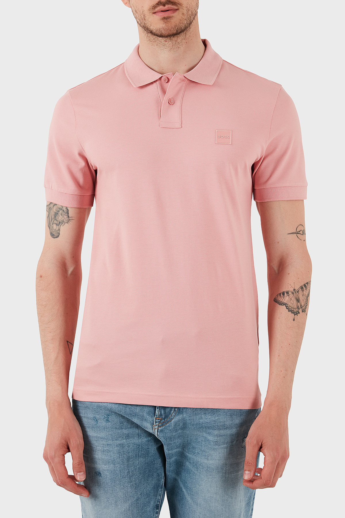 Boss Logolu Streç Pamuklu Slim Fit Düğmeli Erkek Polo Yaka T Shirt 50507803 694 AÇIK PEMBE