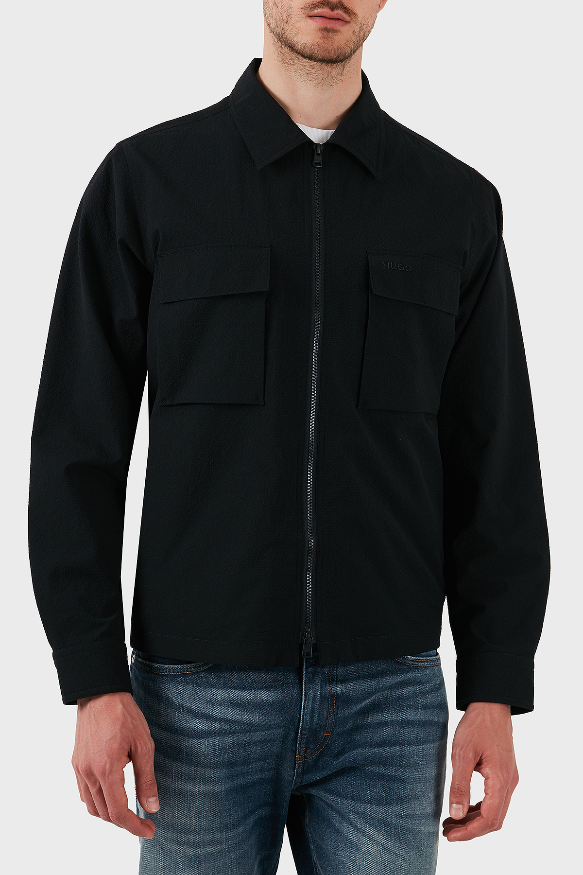 Hugo Oversize Fit Uzun Kollu Cepli Fermuarlı Erkek Gömlek 50539223 001 SİYAH